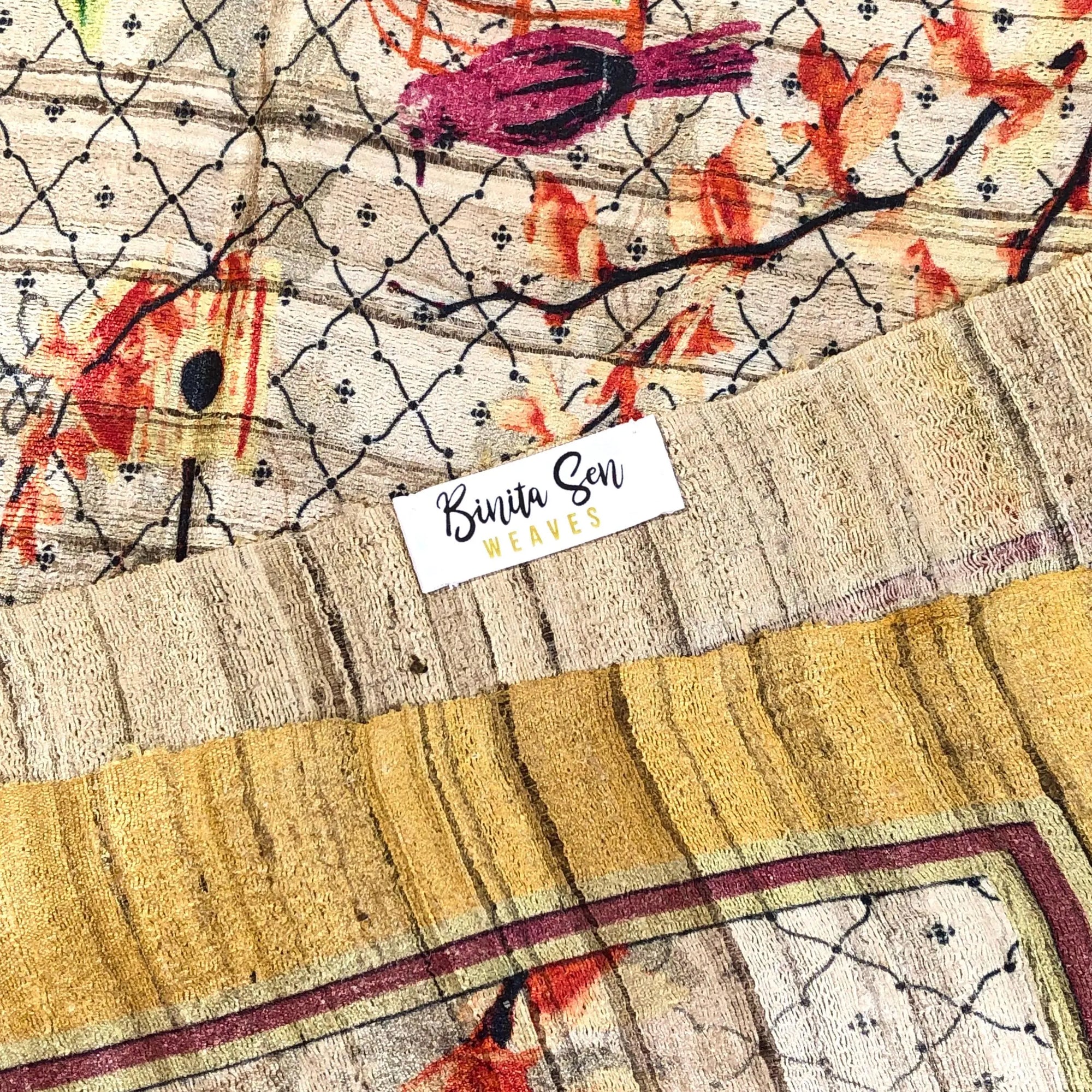 Dramatic Raw Silk Scarf in Gold and Tan by Binita Sen Weaves