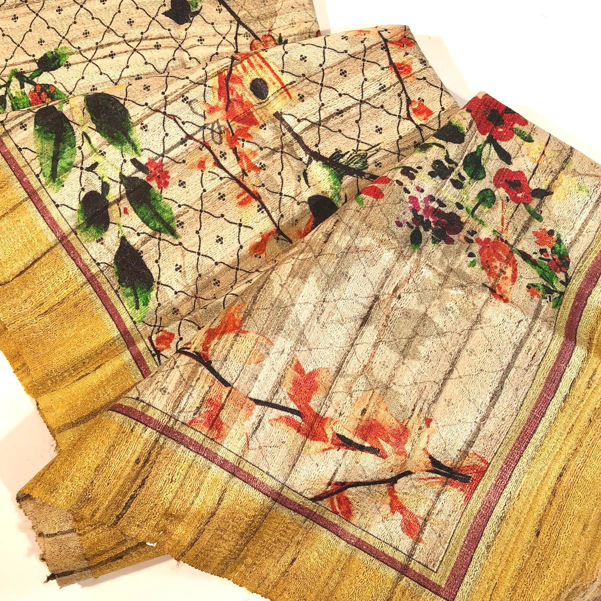 Dramatic Raw Silk Scarf in Gold and Tan by Binita Sen Weaves
