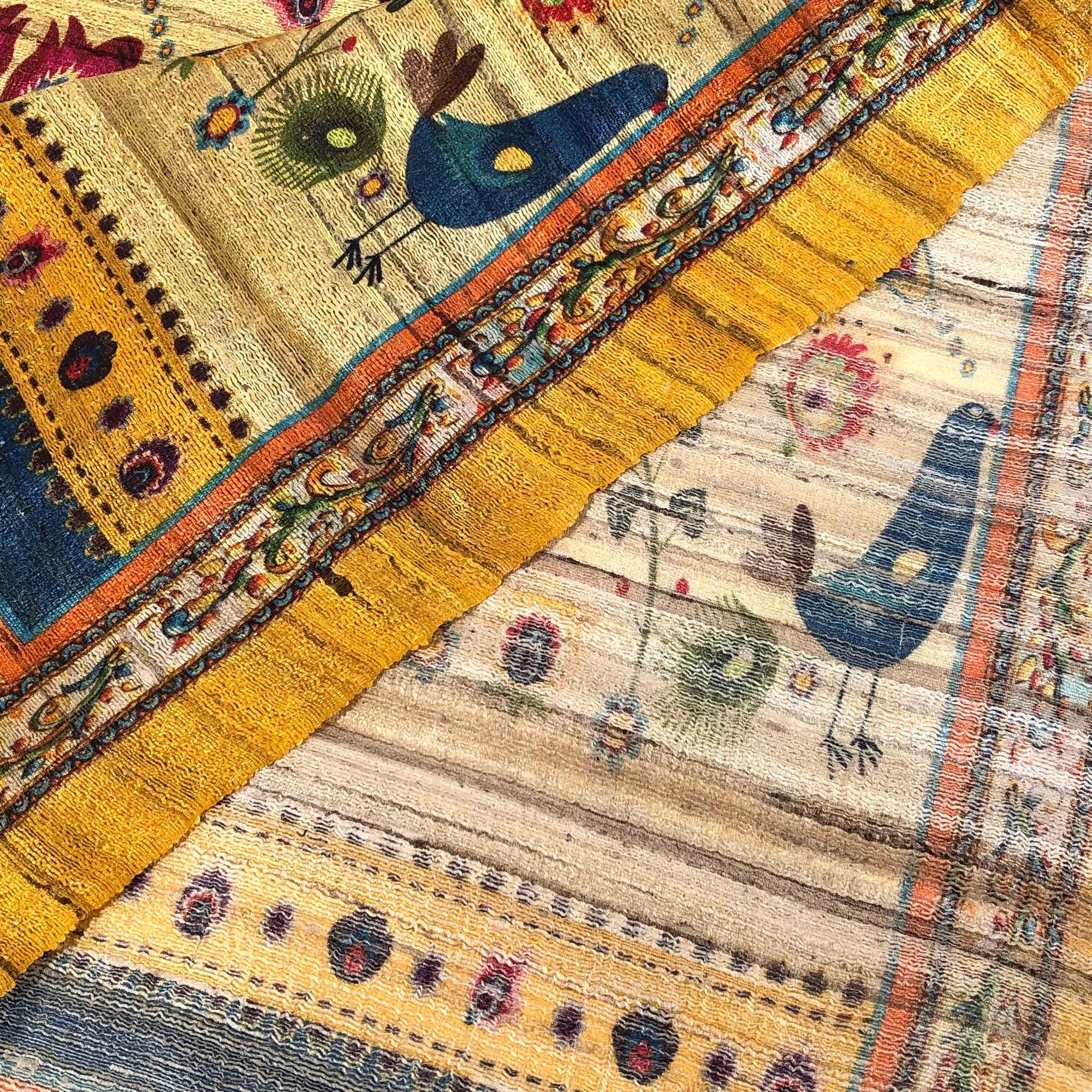 Golden Birds Raw Silk Scarf by Binita Sen Weaves