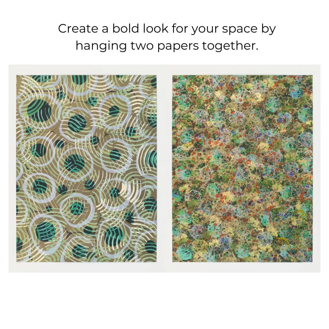 Green Ripples Unique Hand Marbled Wall Decor by Moth Marblers