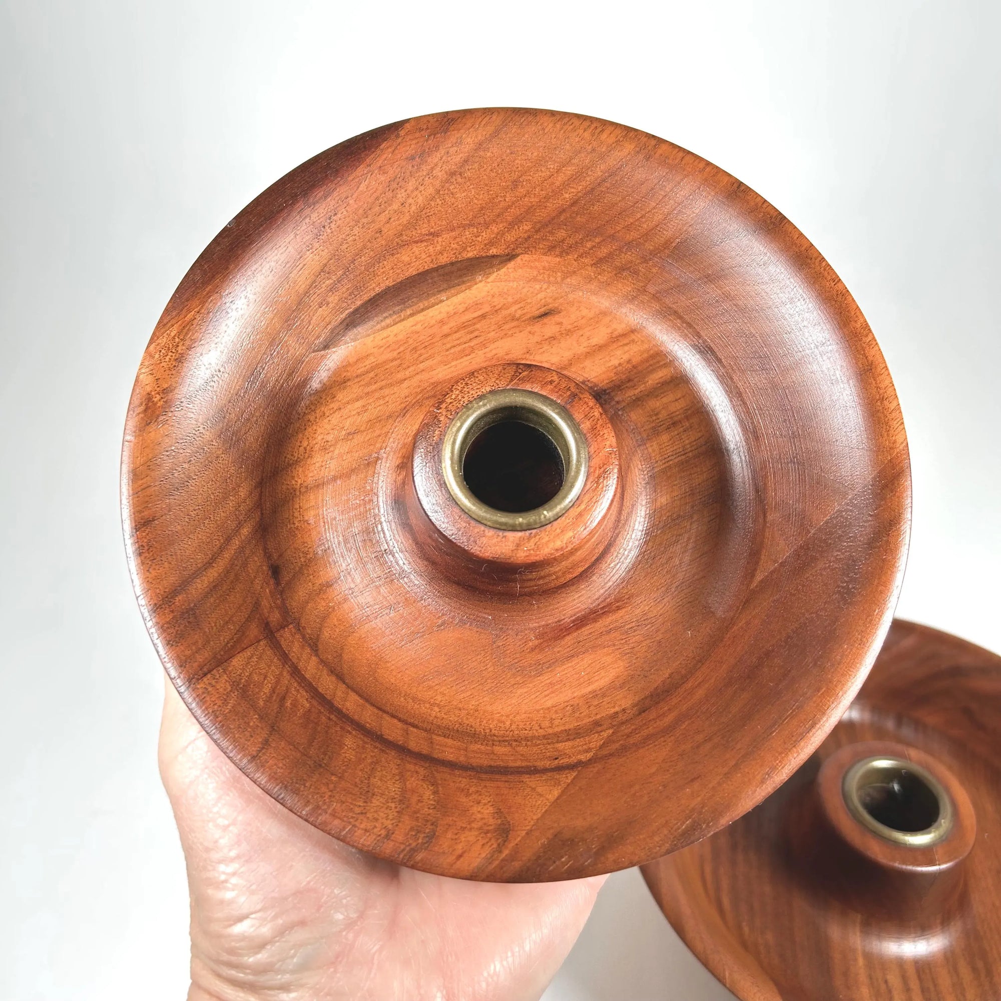 Mid-Century Wood Candlestick Holder Set of 2