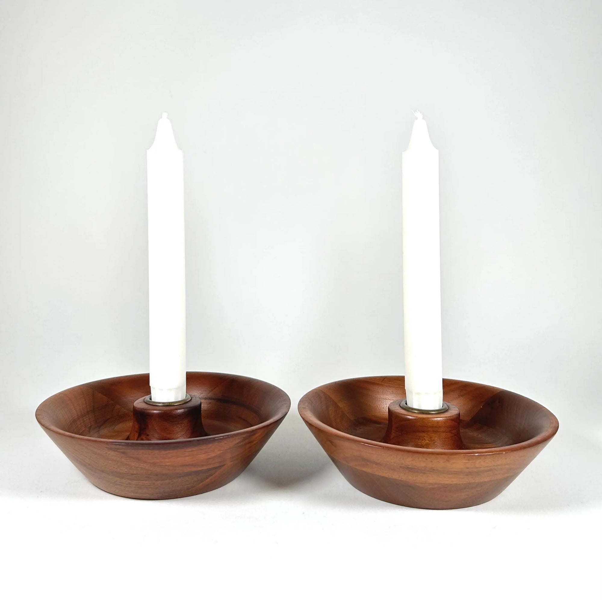 Mid-Century Wood Candlestick Holder Set of 2