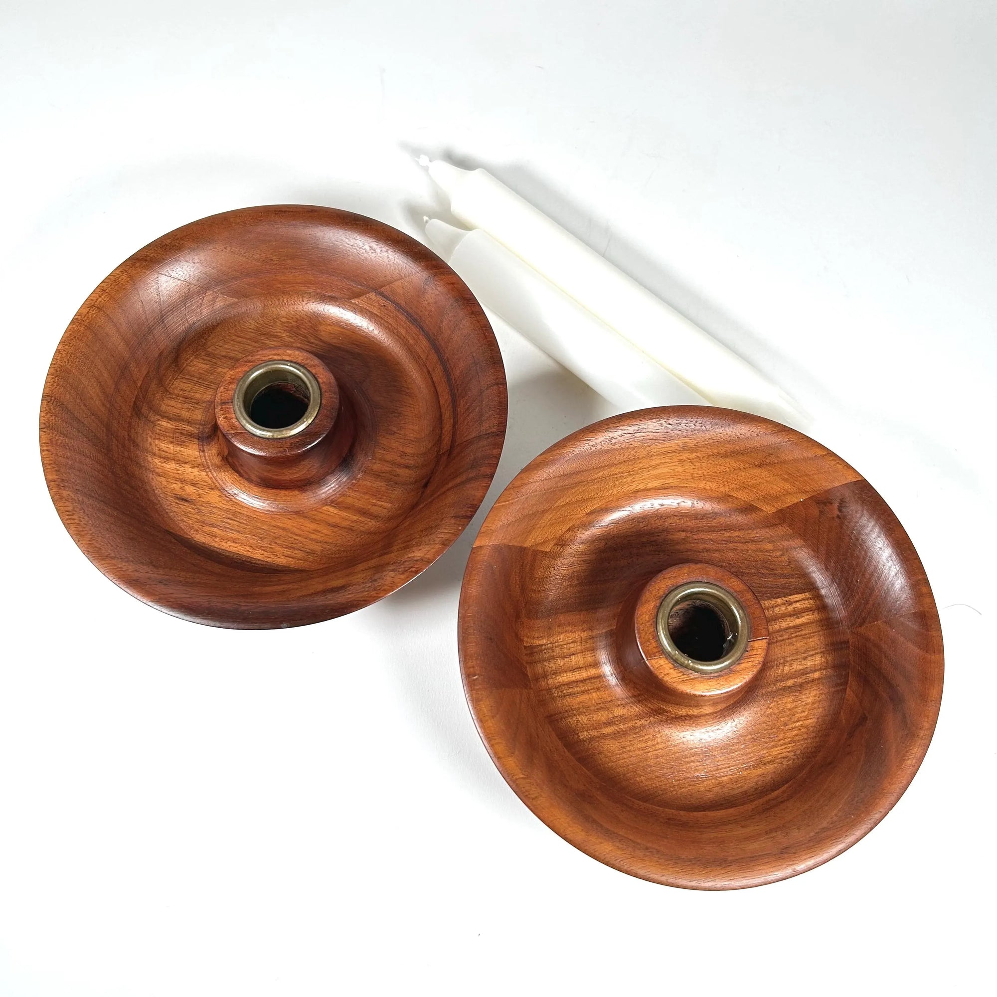 Mid-Century Wood Candlestick Holder Set of 2