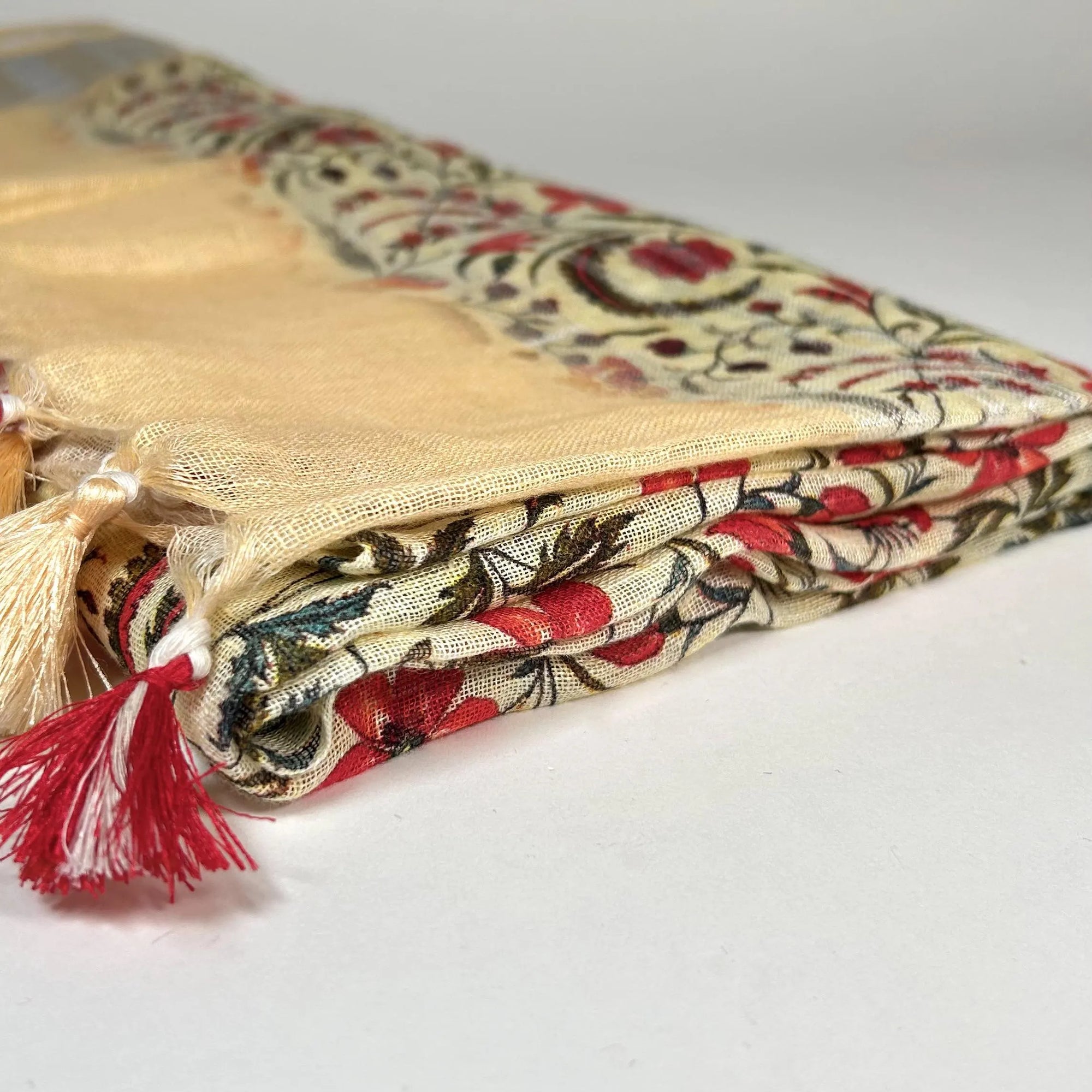 Luxuriously Long Red Floral Shawl Wrap by Binita Sen Weaves