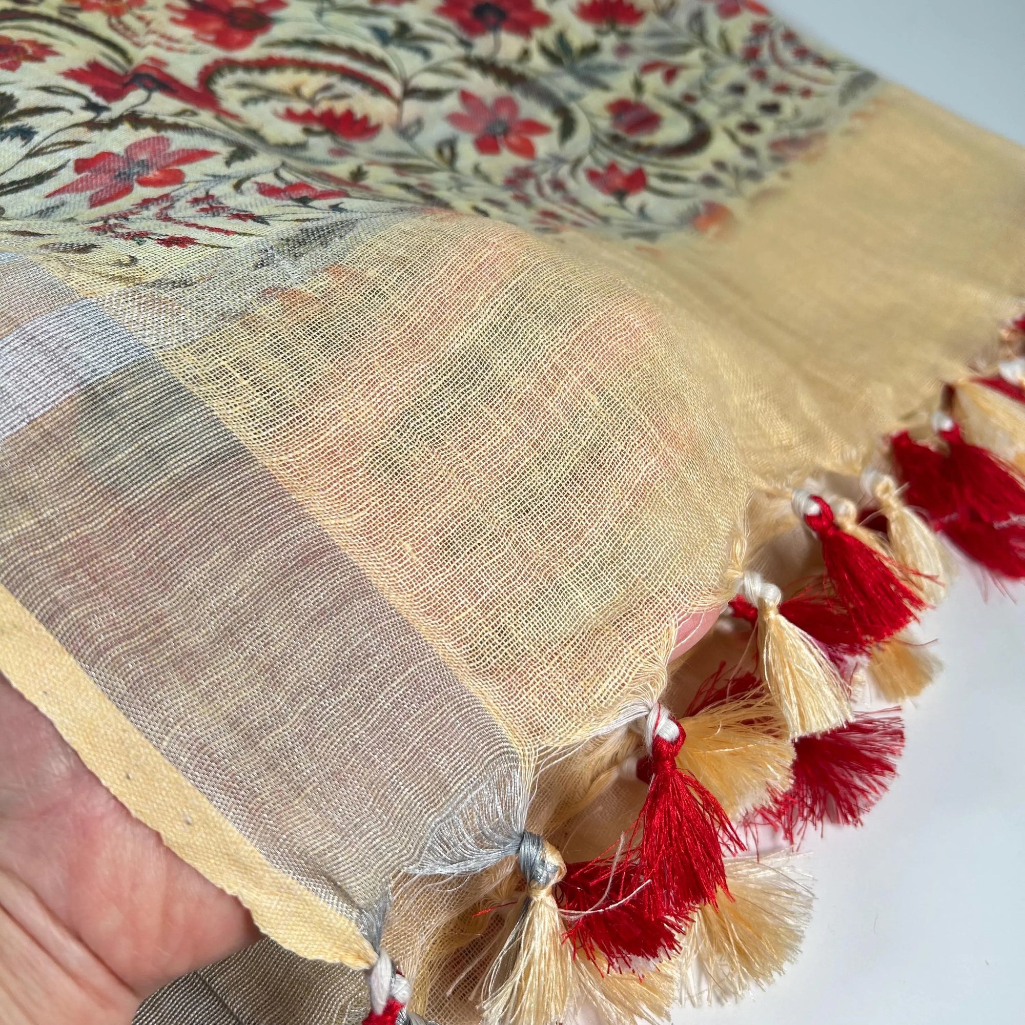 Luxuriously Long Red Floral Shawl Wrap by Binita Sen Weaves