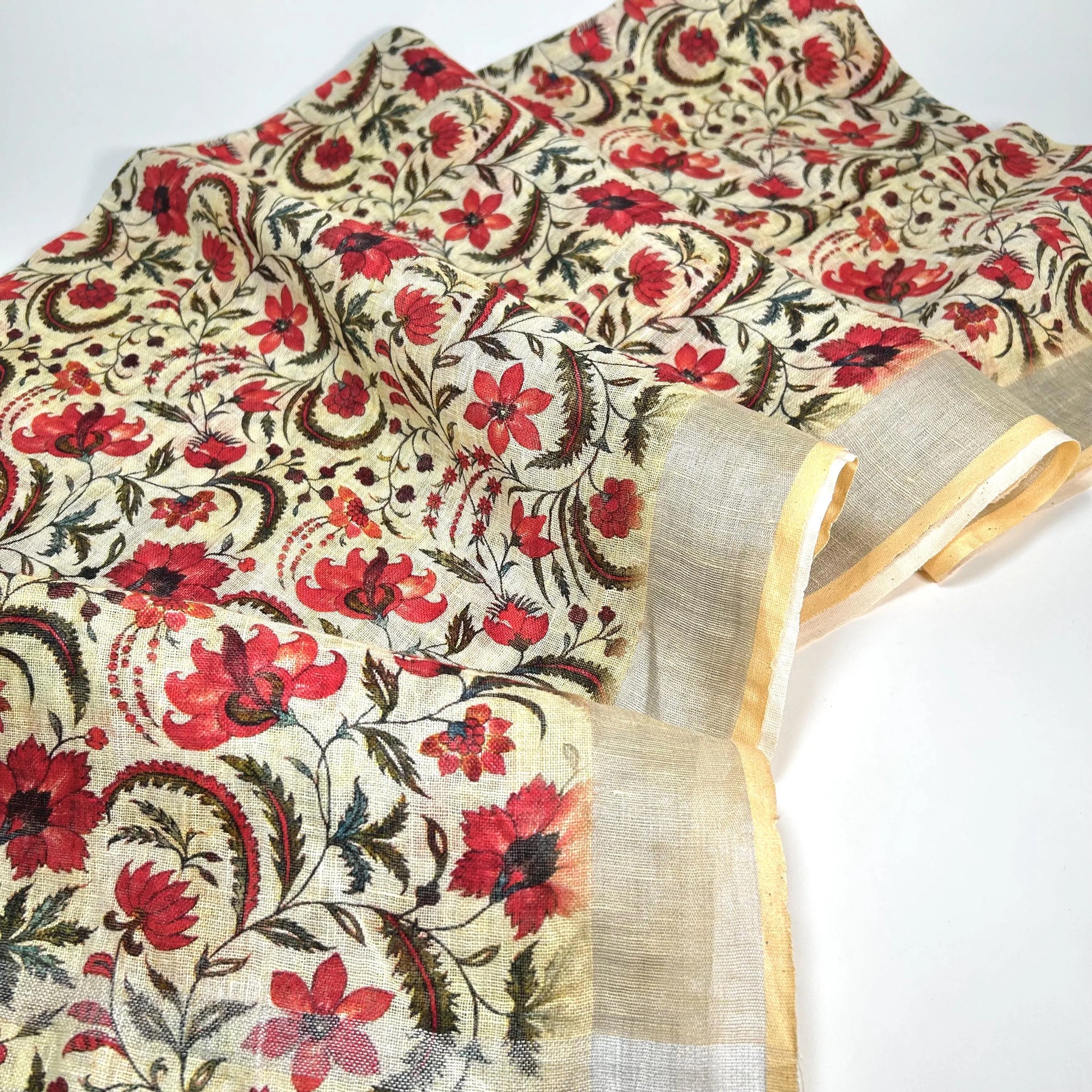 Luxuriously Long Red Floral Shawl Wrap by Binita Sen Weaves