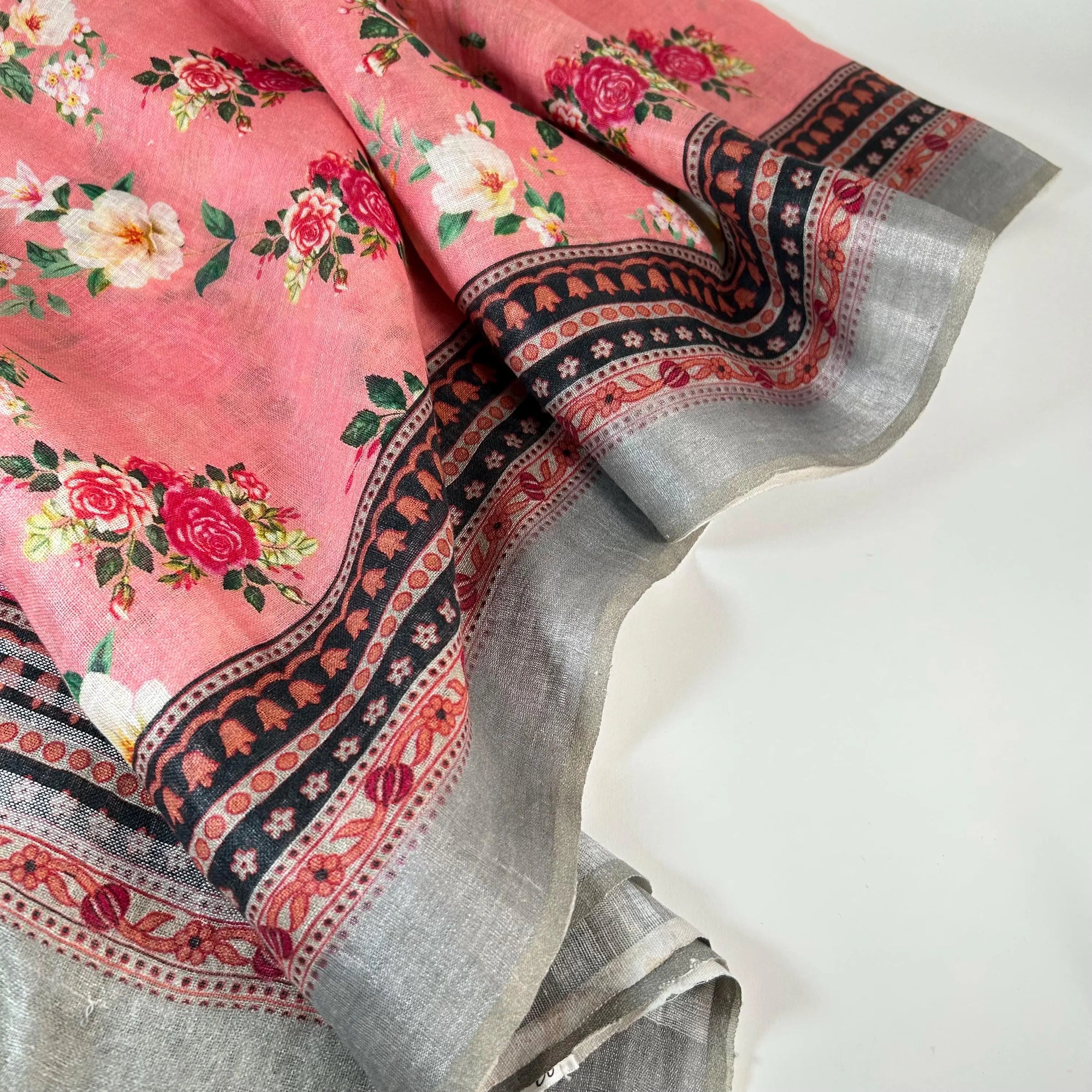 Extra Long Pink Roses Shawl Wrap by Binita Sen Weaves