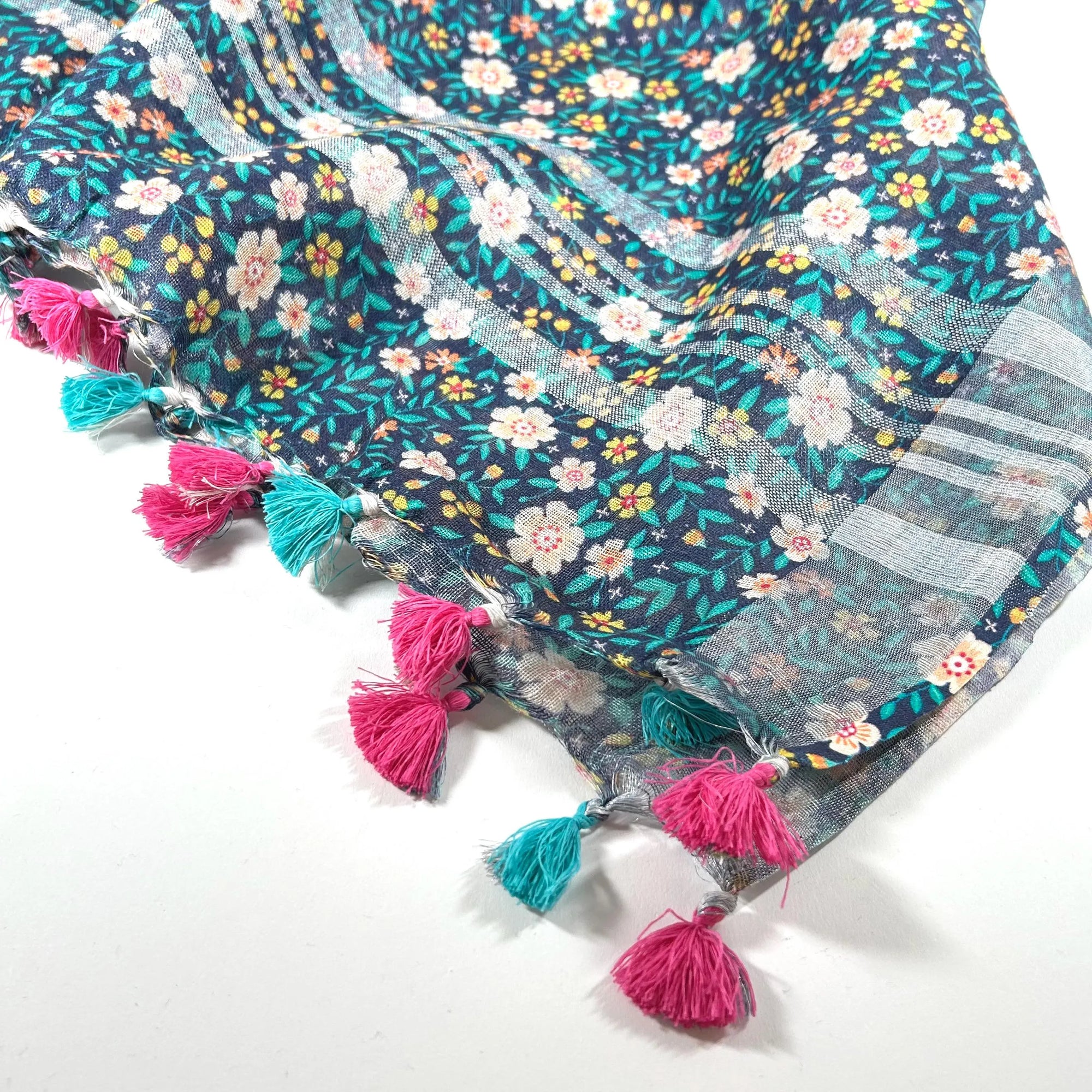 Scarves for the Taller Profile - Blue Flower Shawl Wrap by Binita Sen Weaves