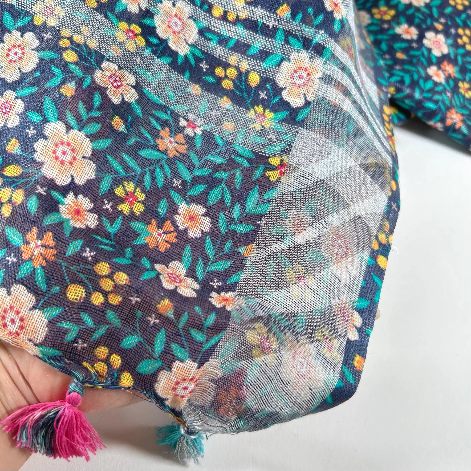 Scarves for the Taller Profile - Blue Flower Shawl Wrap by Binita Sen Weaves