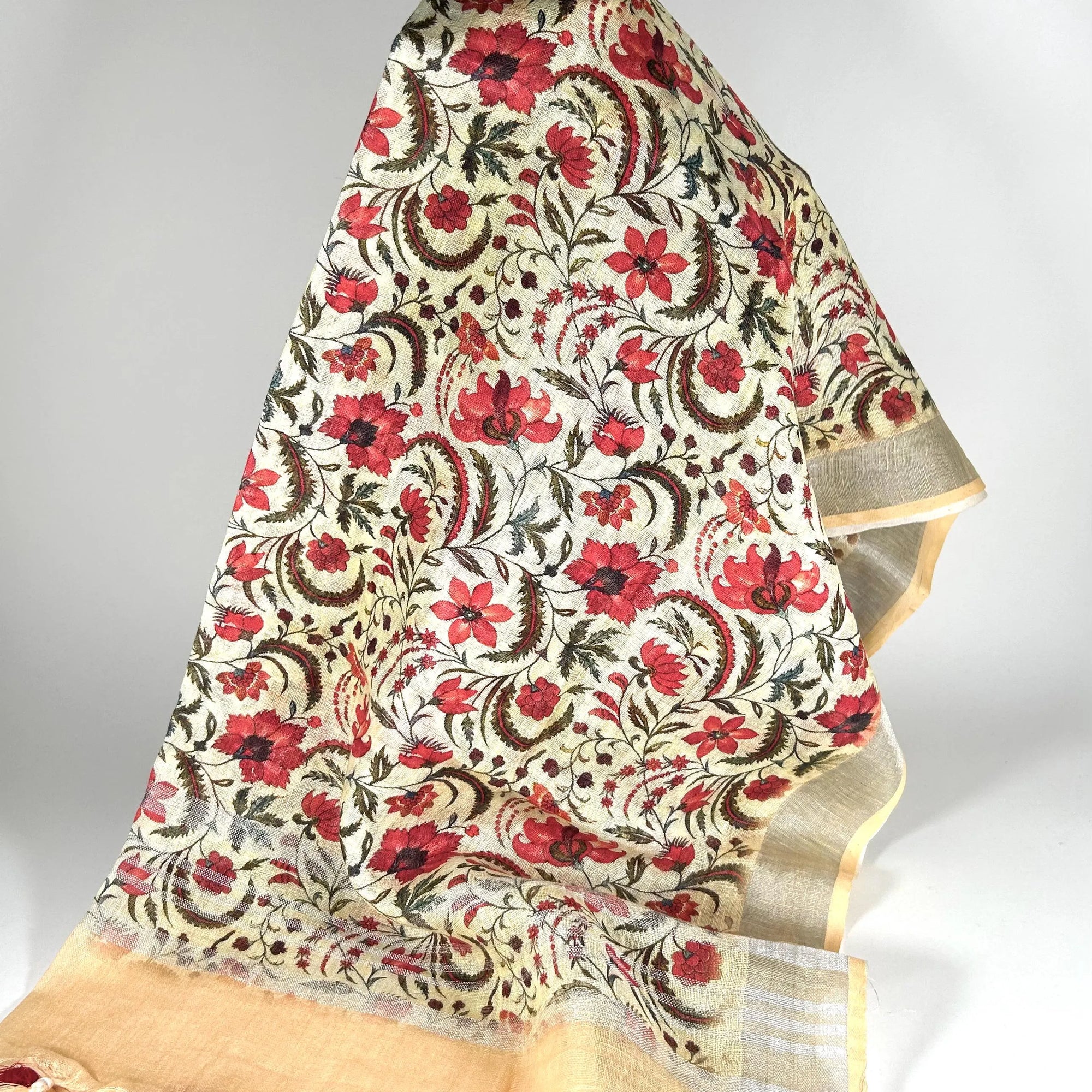 Luxuriously Long Red Floral Shawl Wrap by Binita Sen Weaves