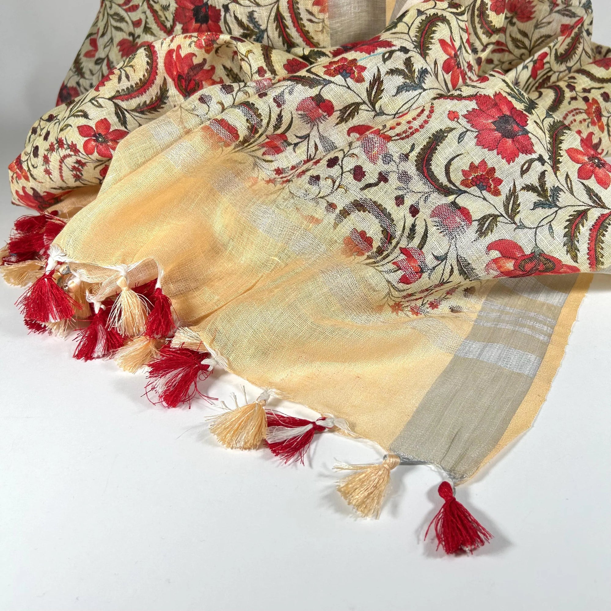 Luxuriously Long Red Floral Shawl Wrap by Binita Sen Weaves