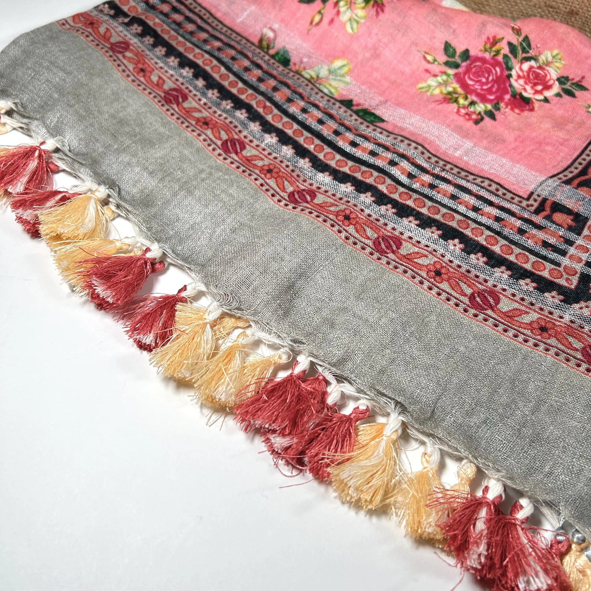 Extra Long Pink Roses Shawl Wrap by Binita Sen Weaves
