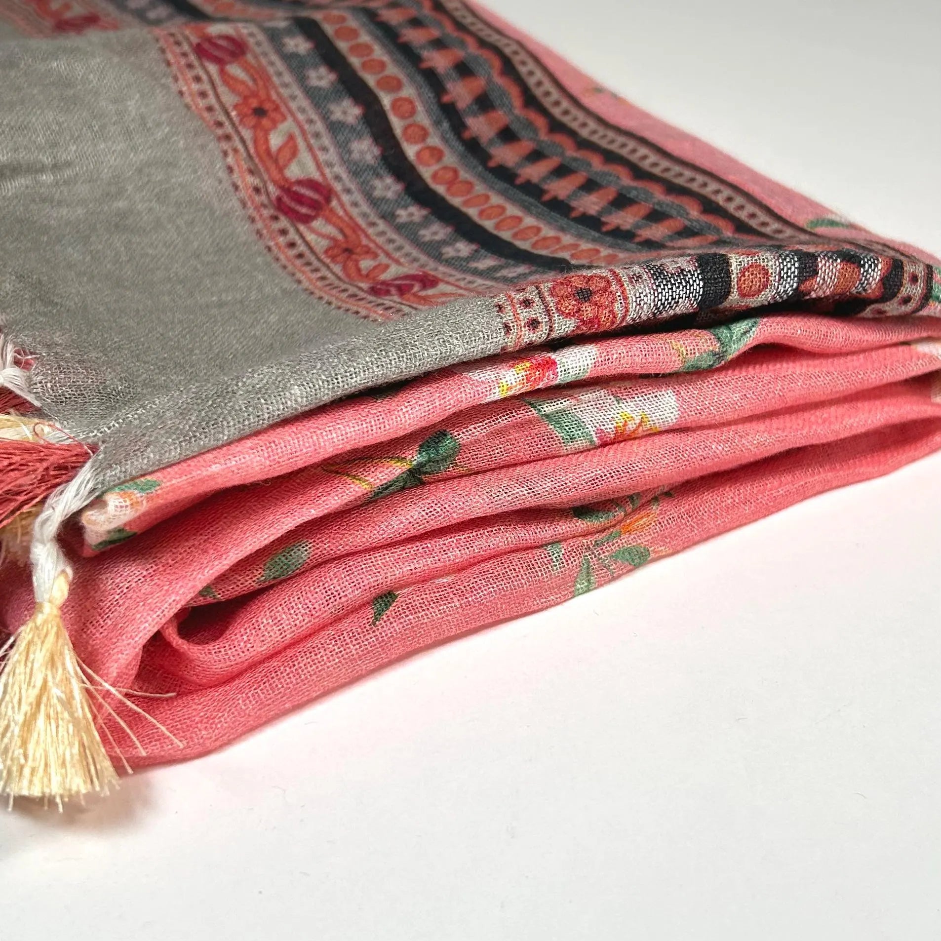 Extra Long Pink Roses Shawl Wrap by Binita Sen Weaves
