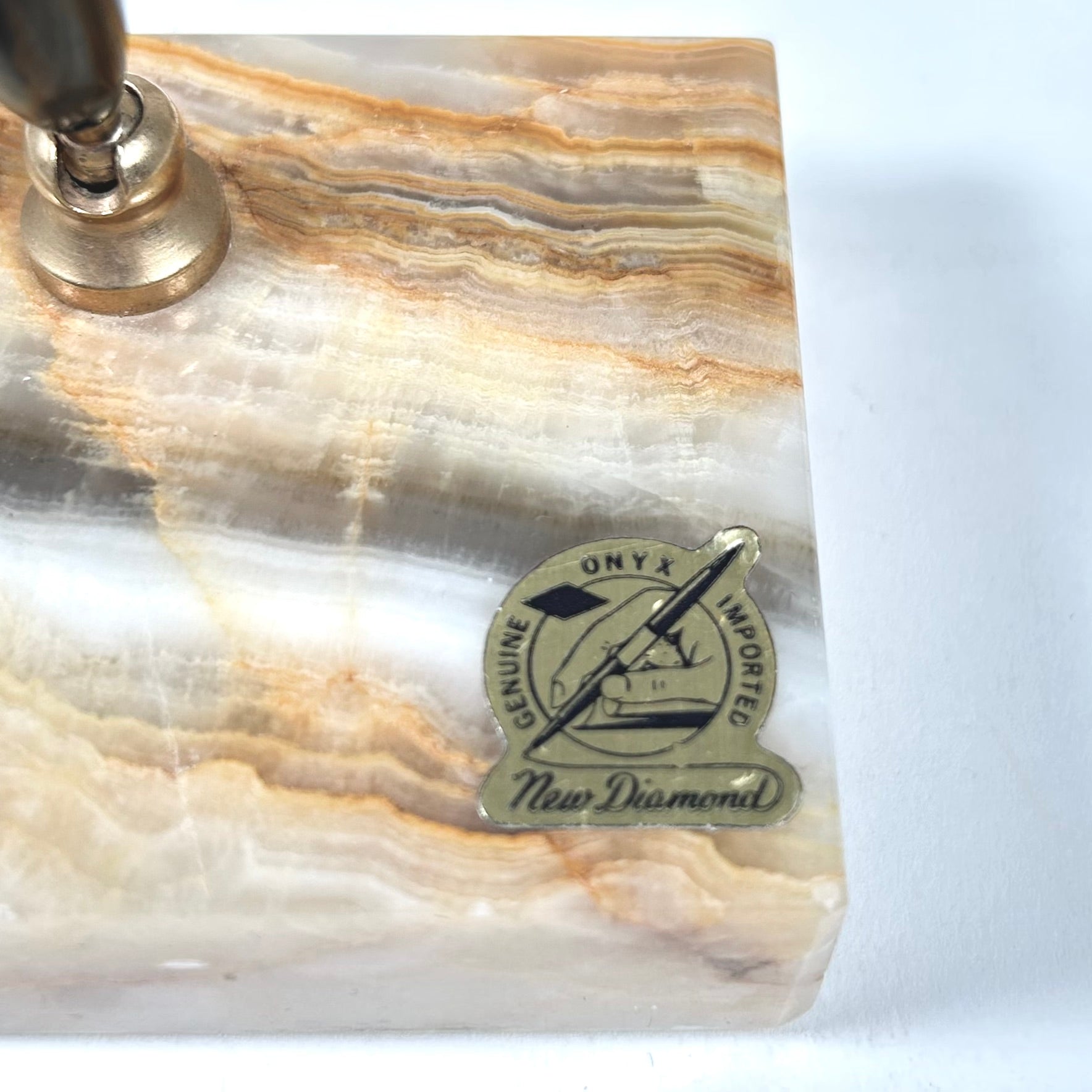 Vintage Three Piece Tan Onyx Desk Set by New Diamond