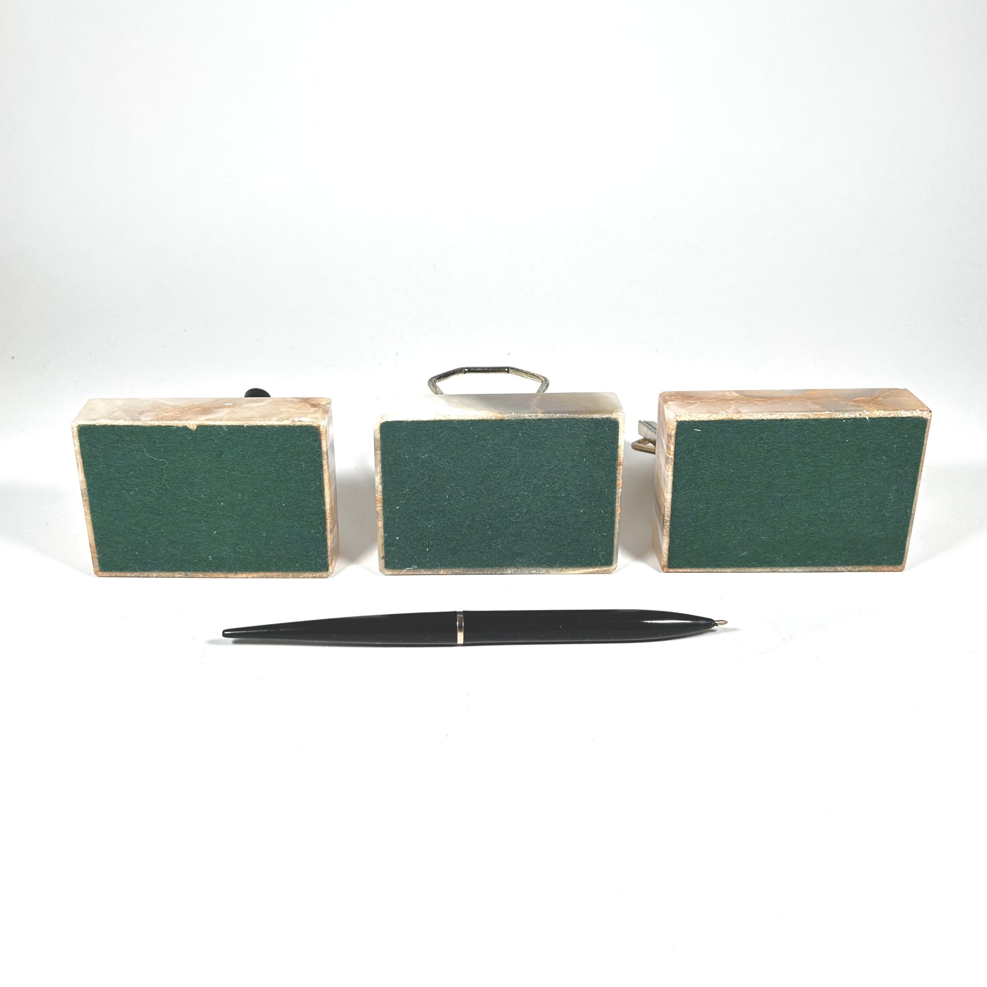 Vintage Three Piece Tan Onyx Desk Set by New Diamond