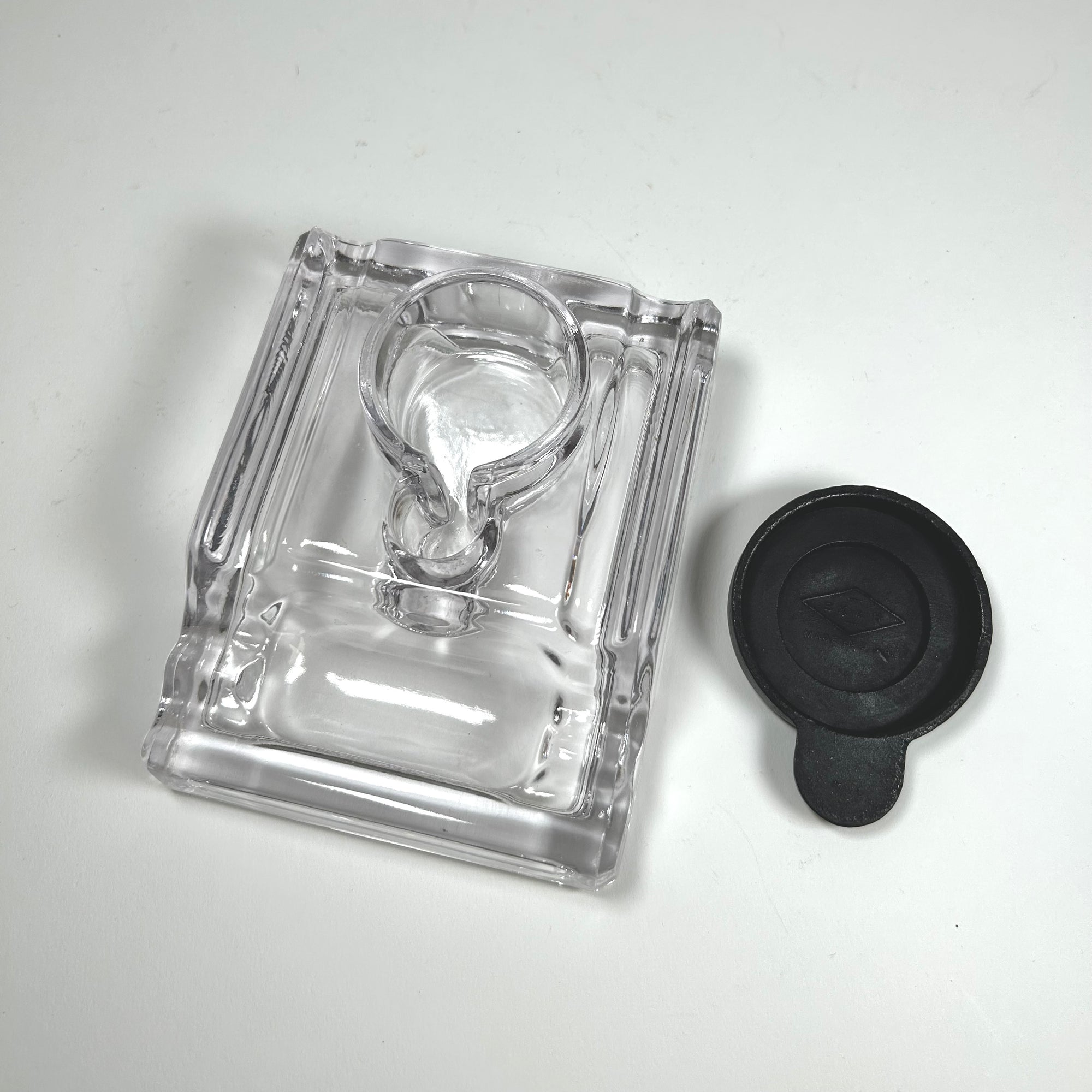 Vintage Victor Clear Glass Single Inkwell Pen Stand with Lid