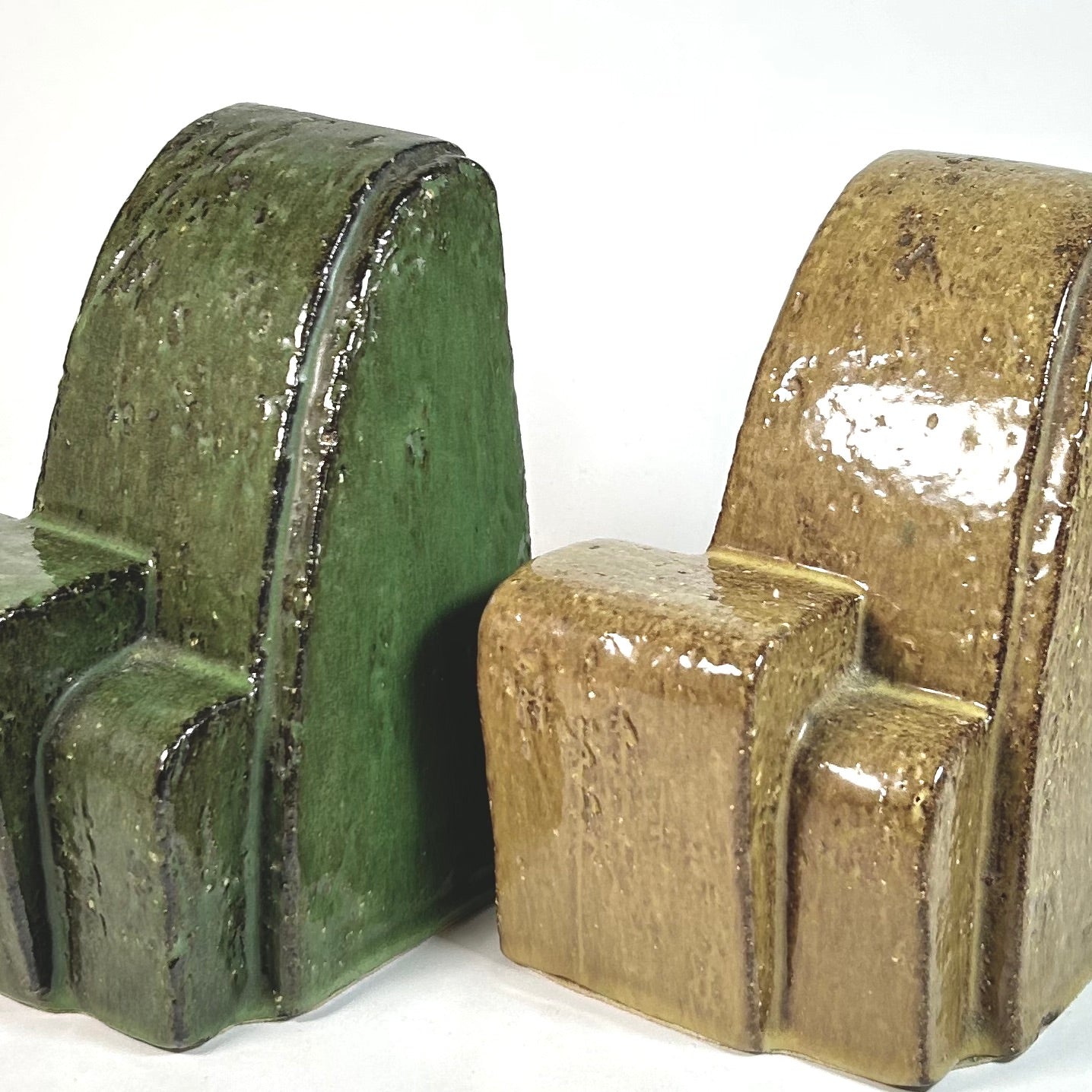 Handmade Minimalist Cactus Inspired Bookends in Green and Tan