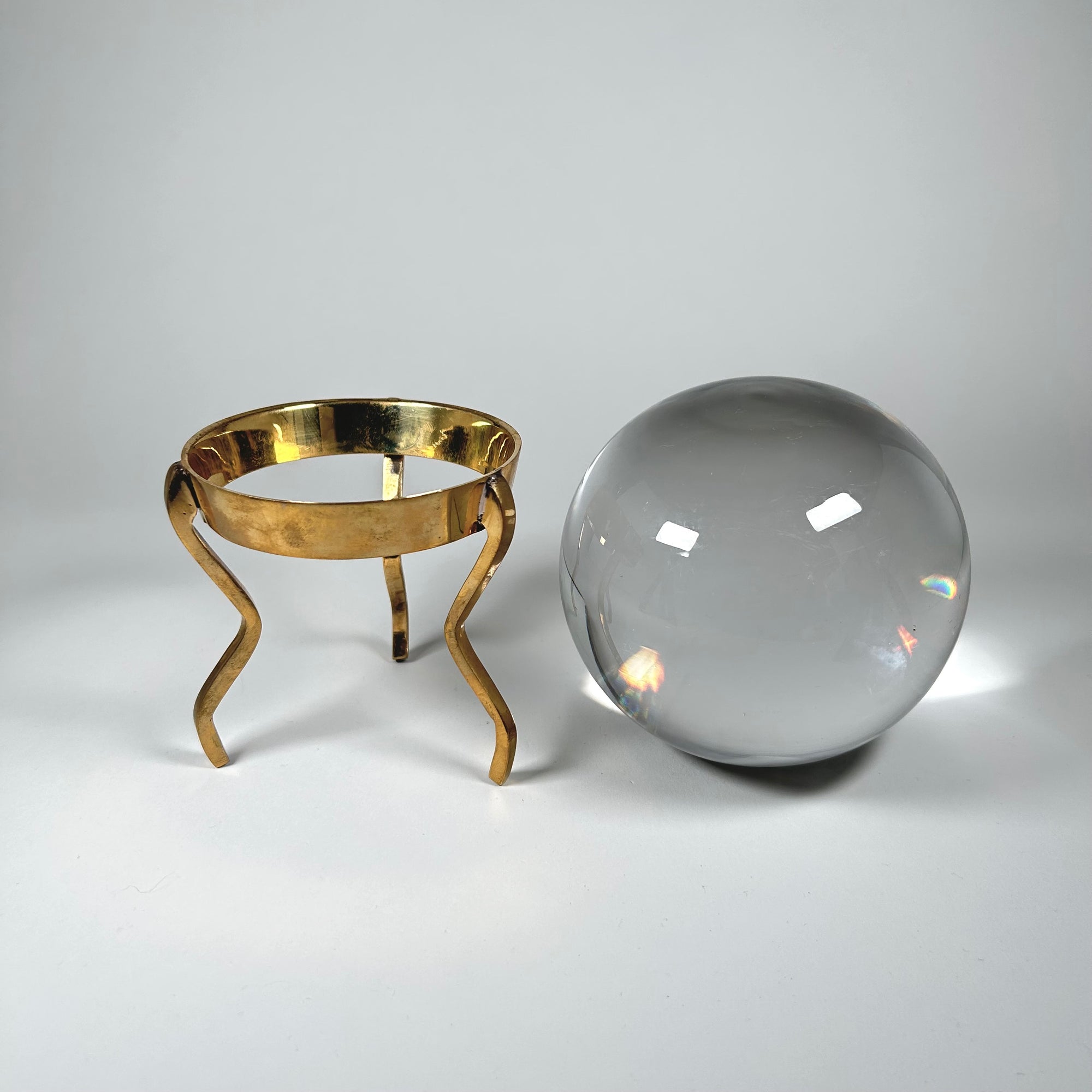 Gulotta Large Art Glass Crystal Ball on Brass Stand Signed Atlantis 76