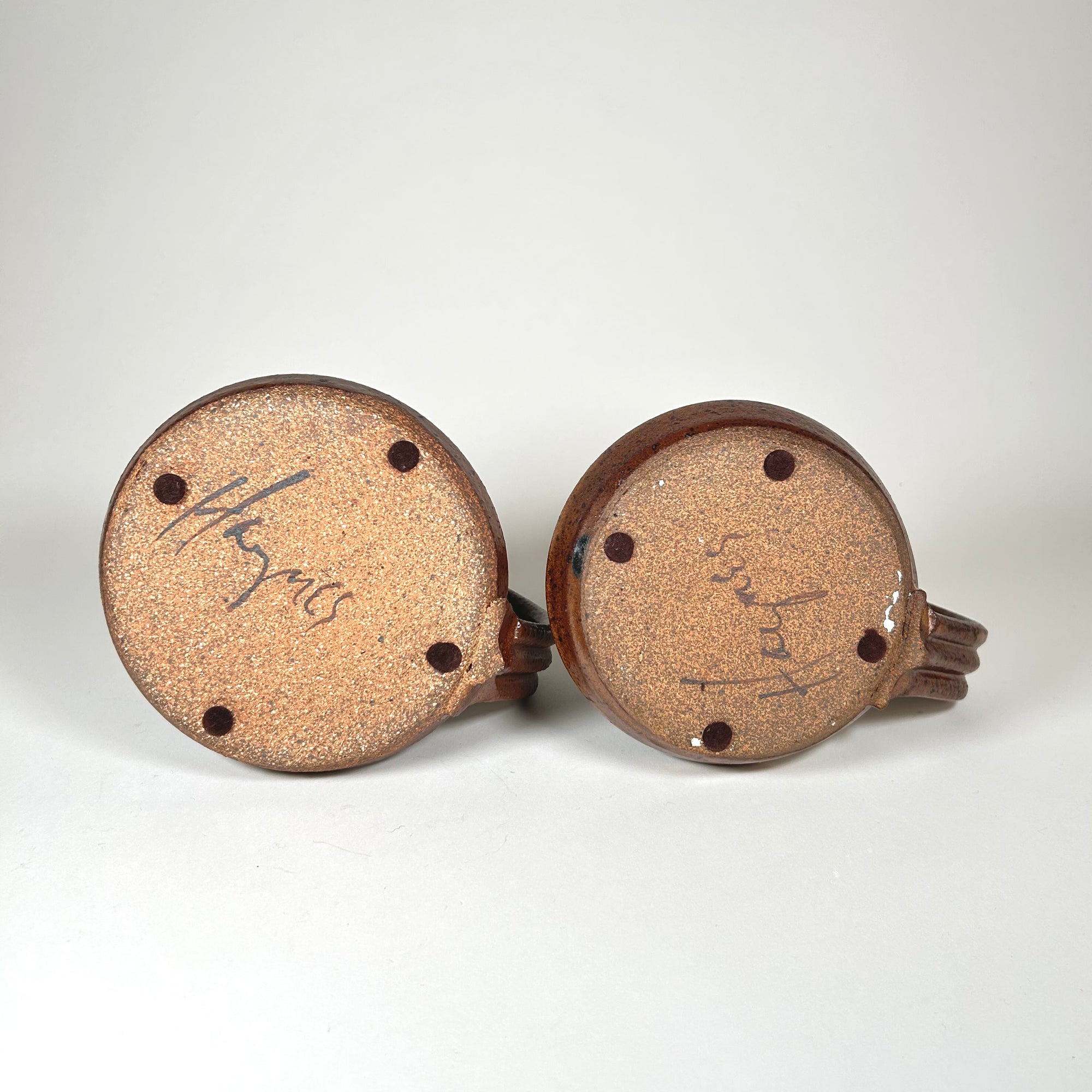 Haynes Hippie Bohemian Pottery Candlestick Pair - Brown / Black Glaze