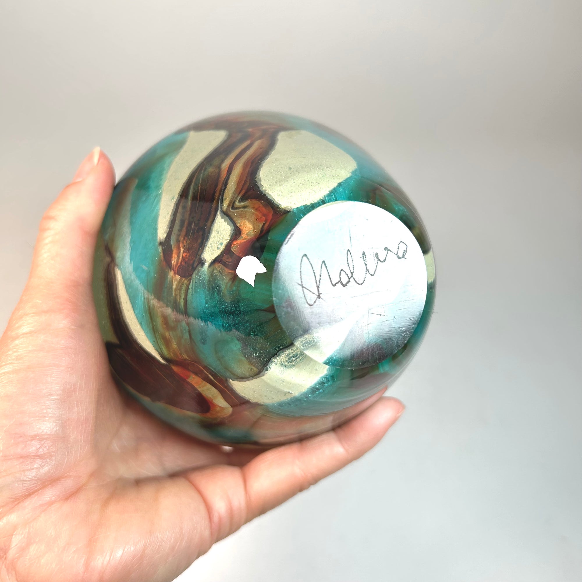 Vintage Mdina Blown Glass Vase in Tiger Blue Pattern