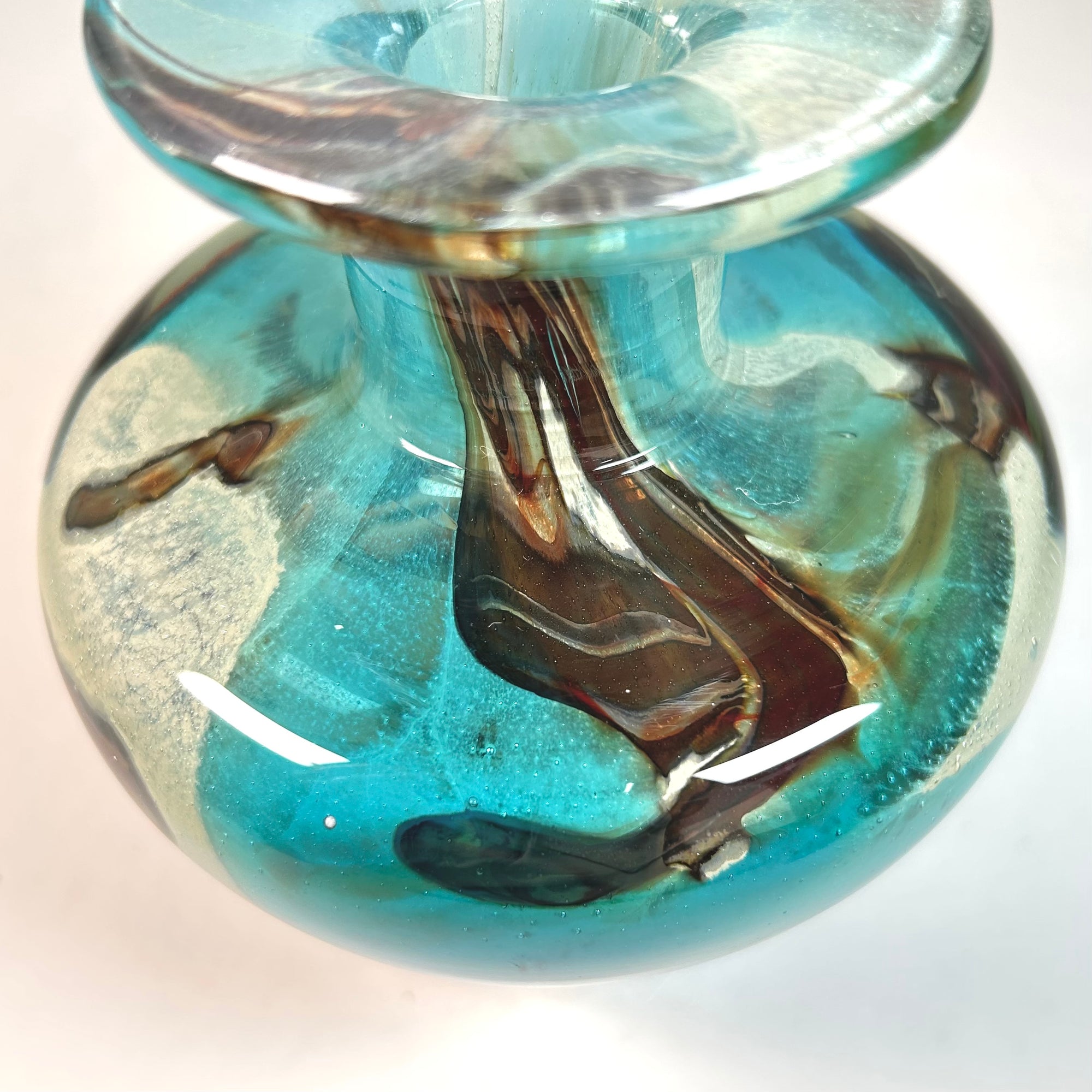 Vintage Mdina Blown Glass Vase in Tiger Blue Pattern