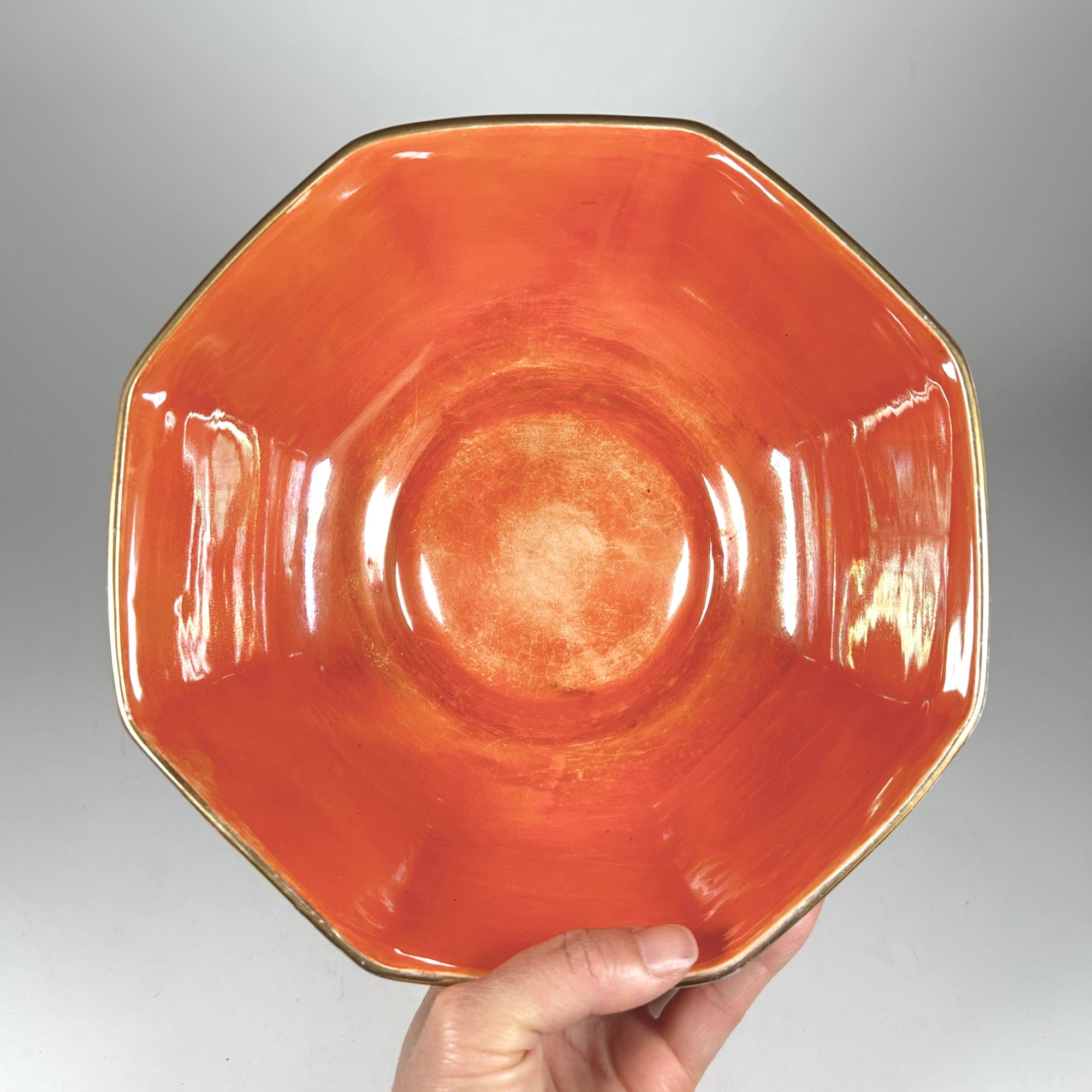 Wilkinson&#39;s Pan&#39;s Garden Art Deco Octagonal Bowl in Orange Luster