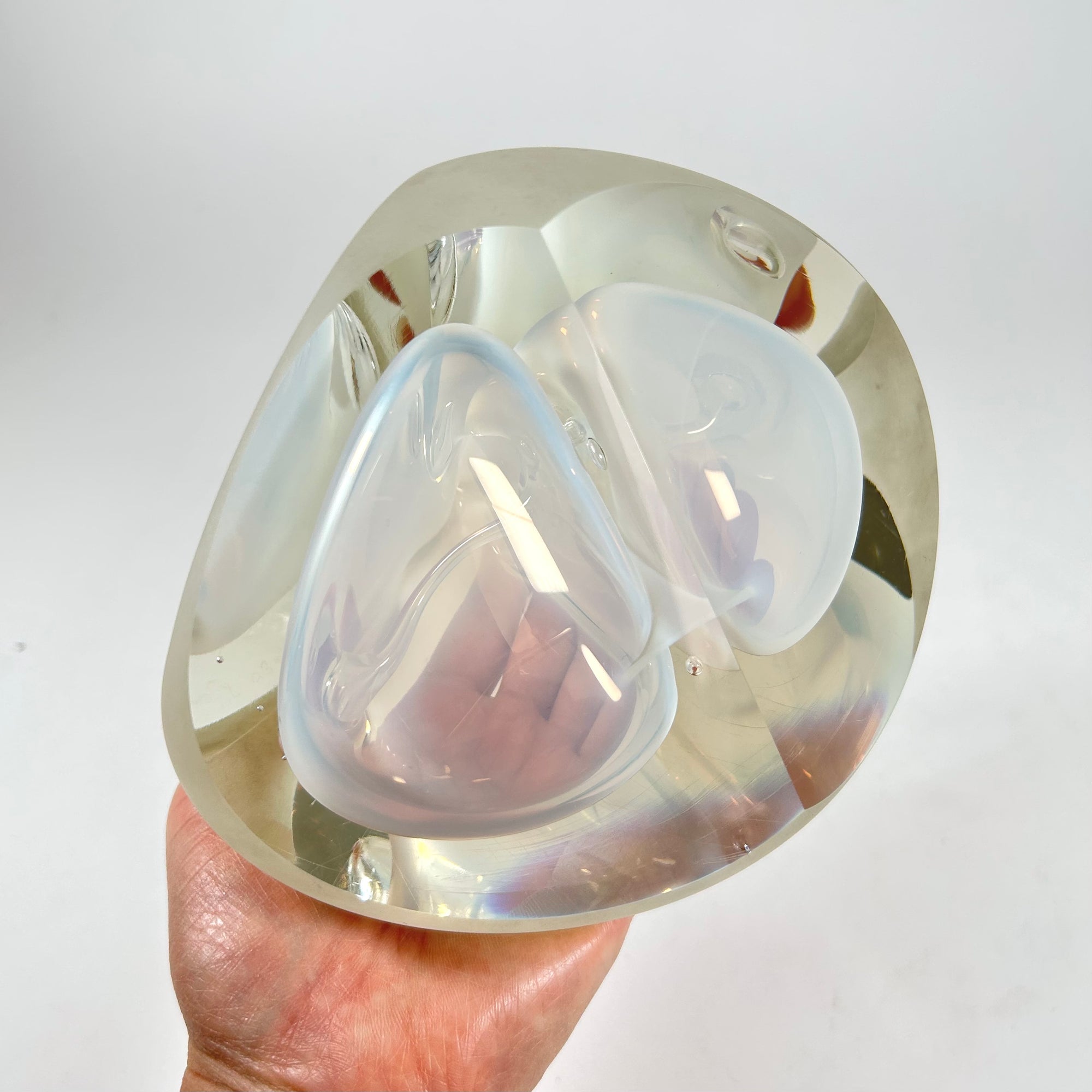 Hugh Jenkins Abstract Clear and Frosted Glass Sculpture, 1980