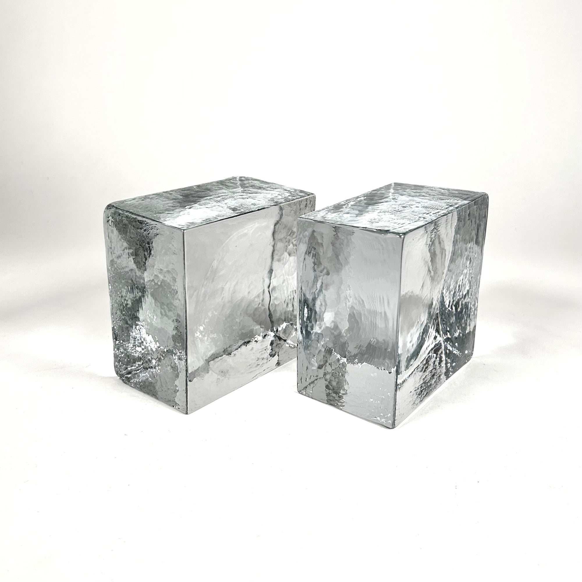 Vintage Clear Glass Block Bookend Pair