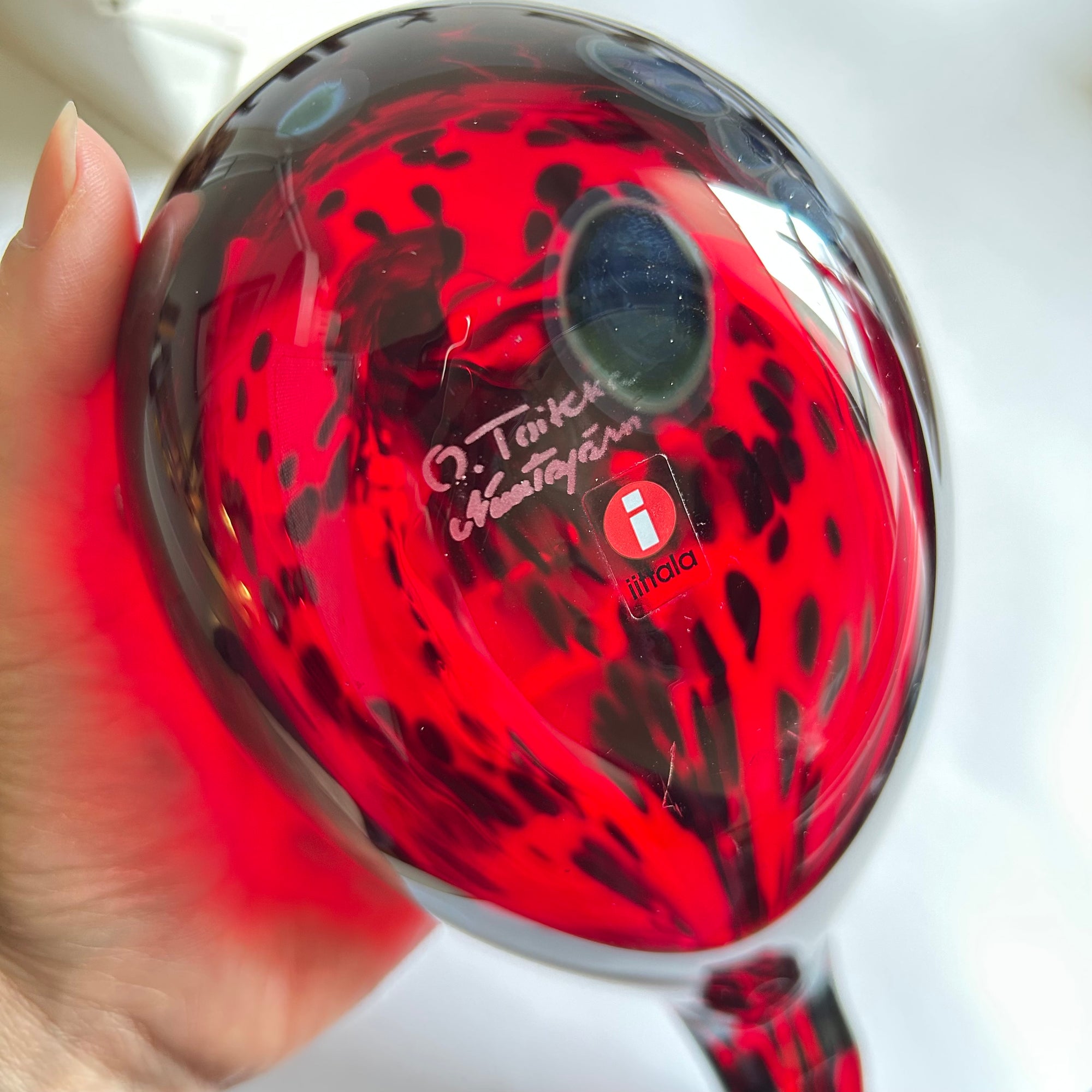 Iittala Oiva Toikka's Ruby Bird with Marbled Glass Head
