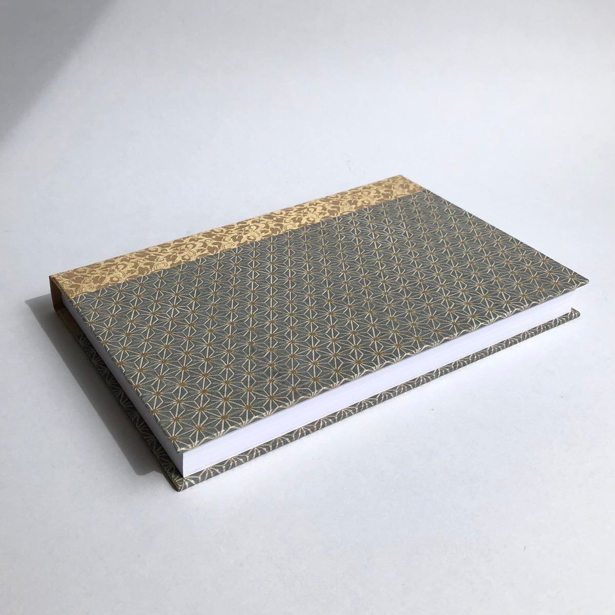 Grid Journal in Geometric Grey Paper and Gold Bookcloth