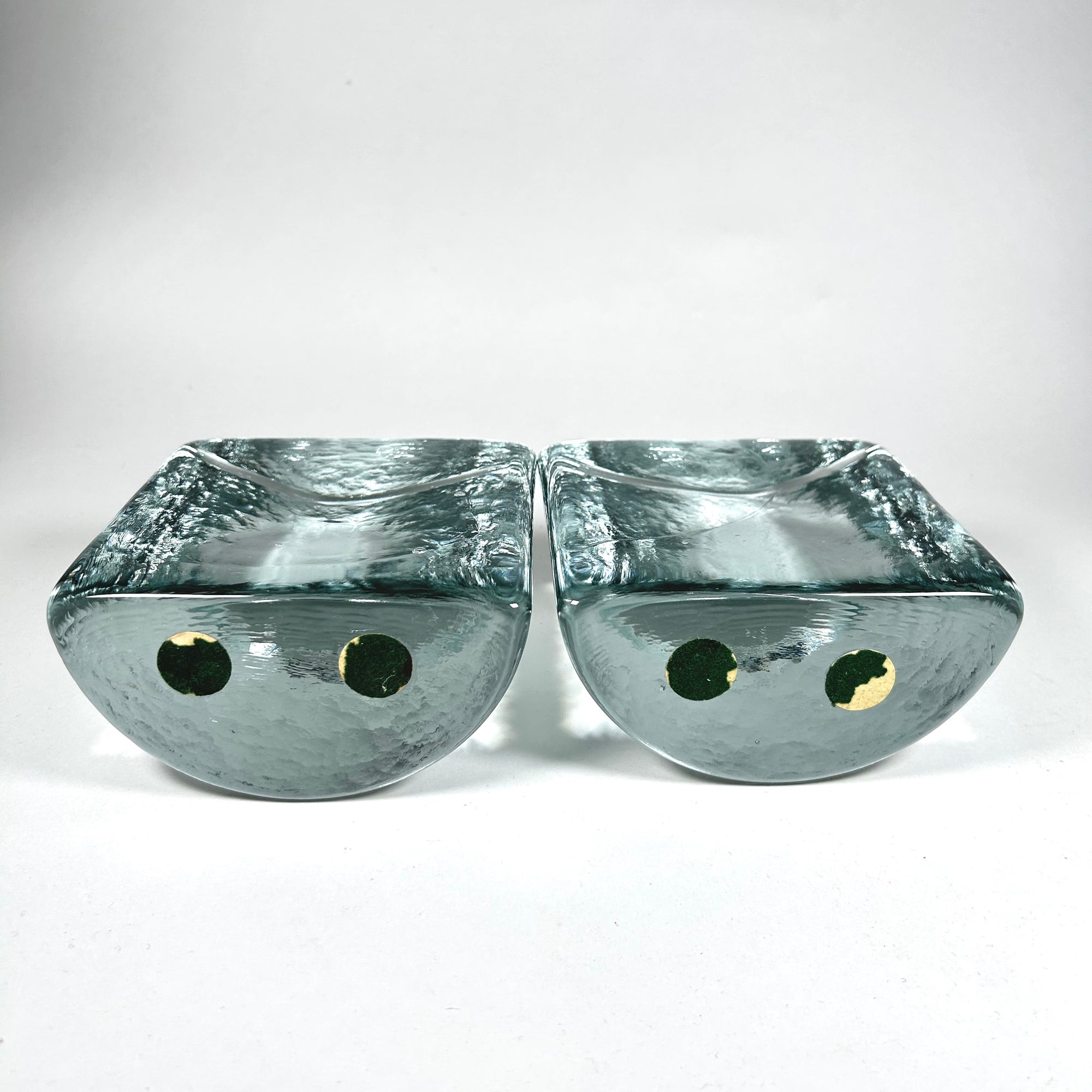 Vintage Blenko Half Moon Light Aqua Molded Glass Bookends