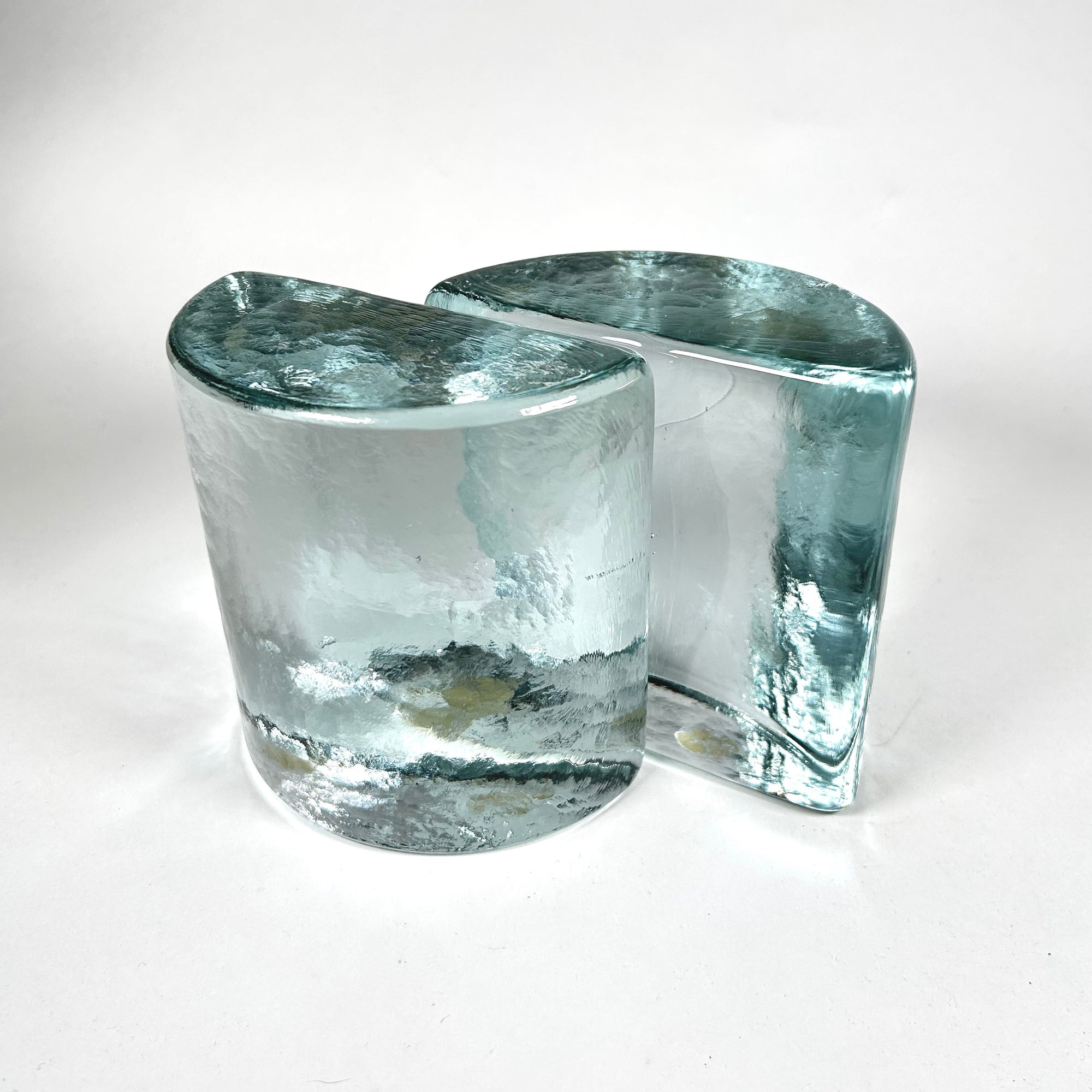 Vintage Blenko Half Moon Light Aqua Molded Glass Bookends