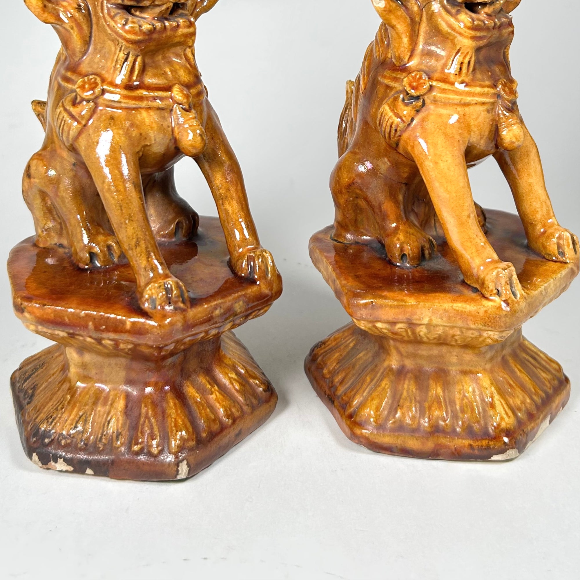 Vintage Asian Foo Dogs in Caramel/Golden Brown Glaze