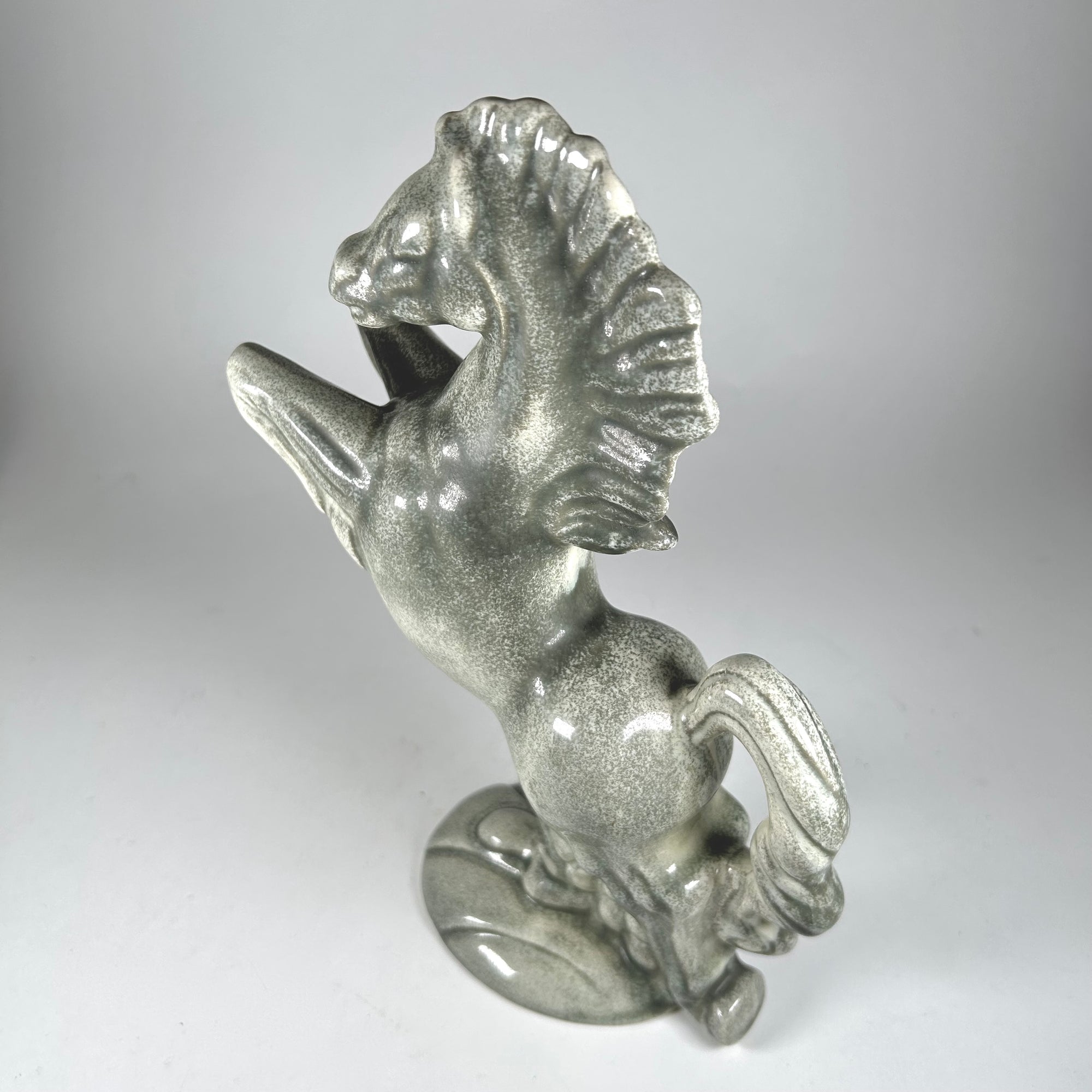 Mid-Century Rearing Horse Figure in Speckled Celadon Color