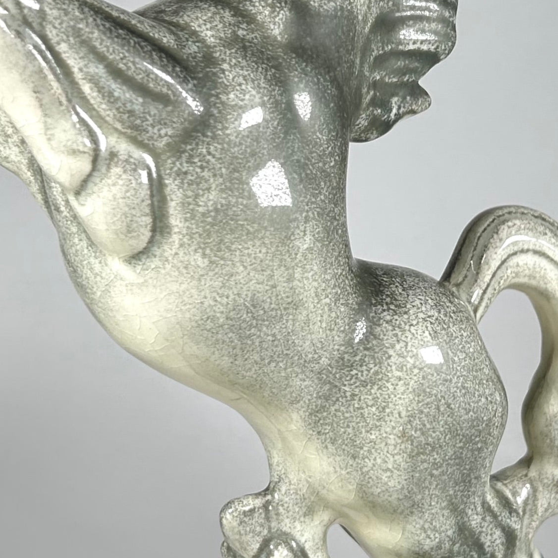 Mid-Century Rearing Horse Figure in Speckled Celadon Color