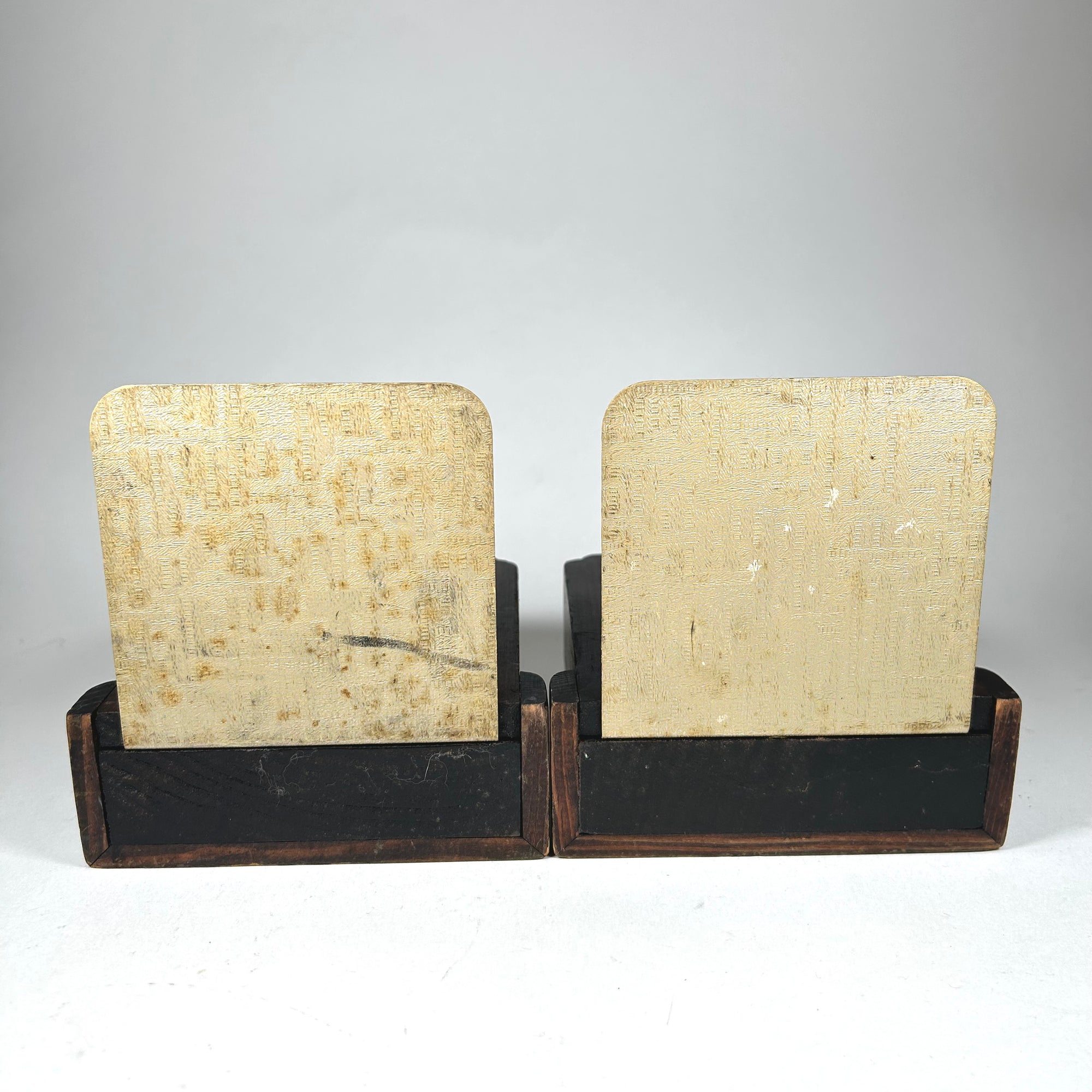 Vintage Primitive Wood with Metal Ring Bookends
