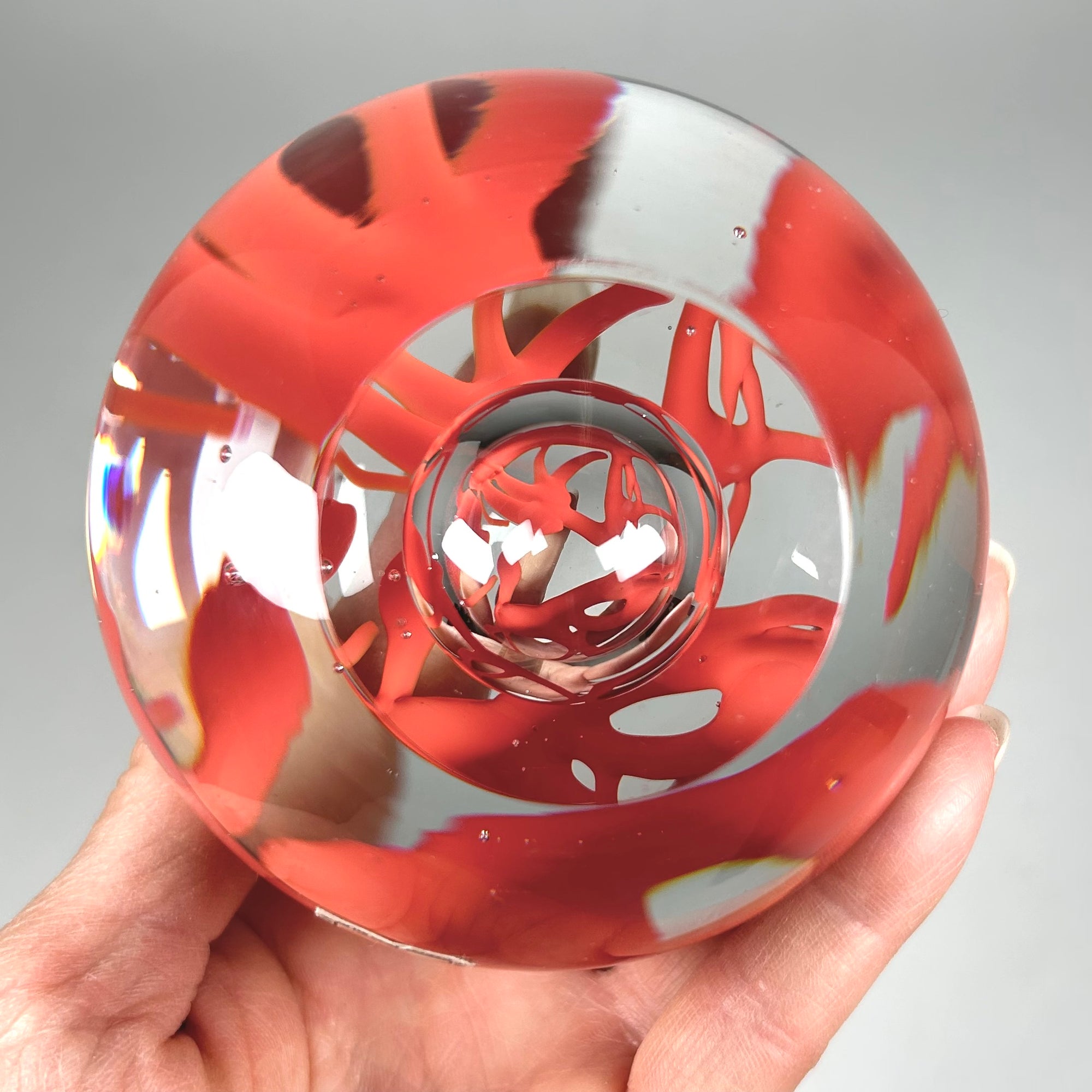 Svoboda Karloz Czech Glass Paperweight with Orange Abstract Design