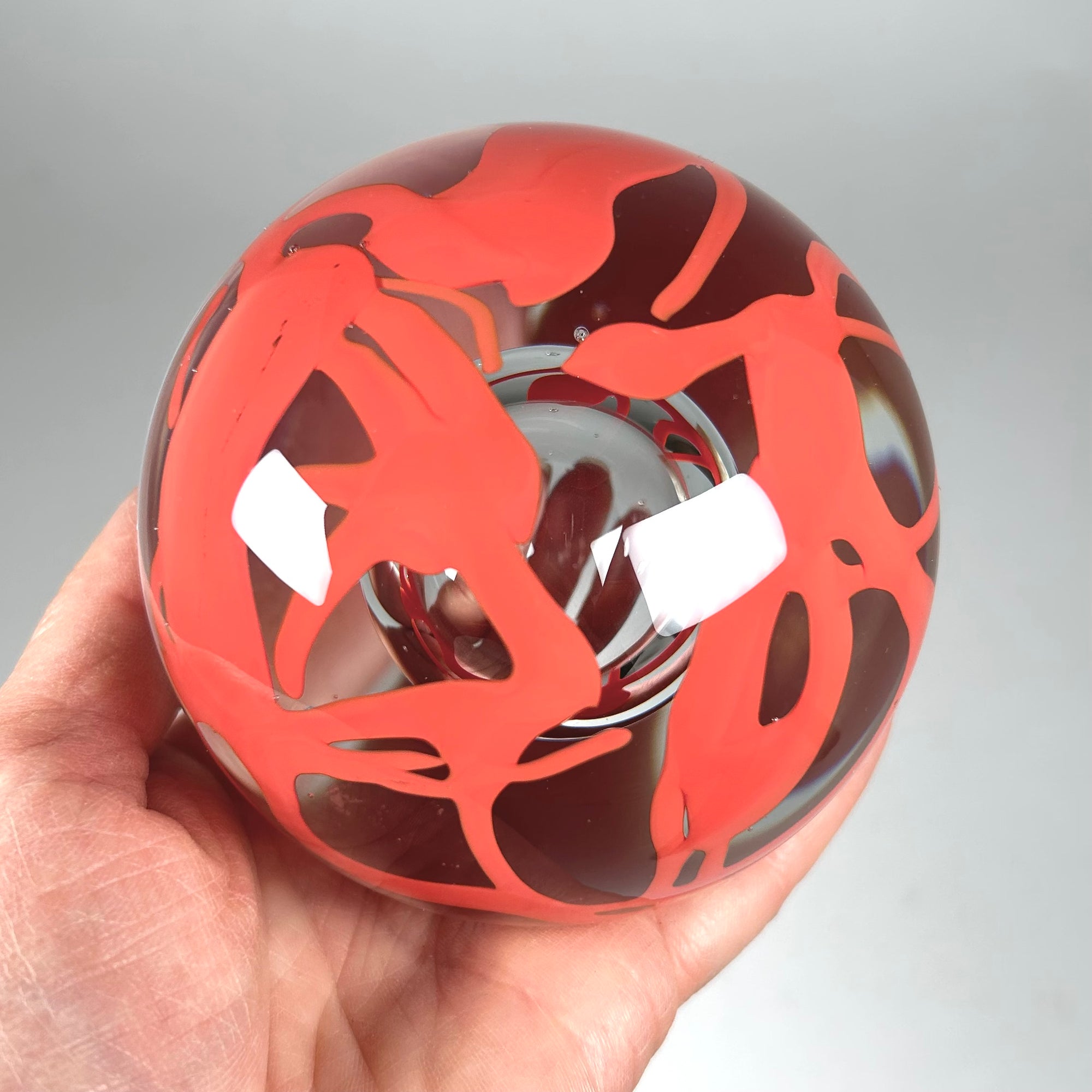 Svoboda Karloz Czech Glass Paperweight with Orange Abstract Design