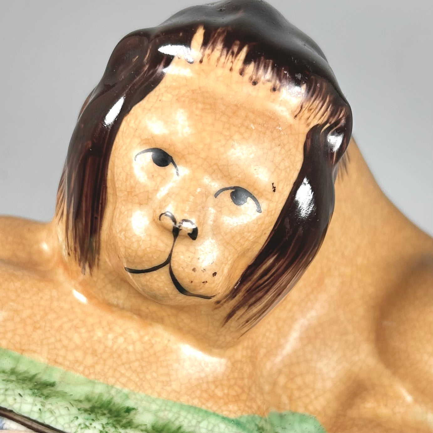 Staffordshire Lion on Cushion Hand-Painted English Pottery Figure