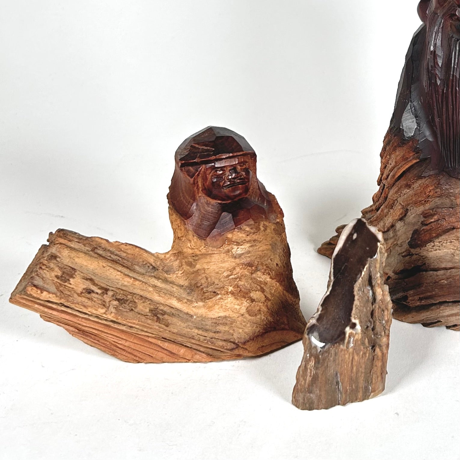 Vintage Carved Rootwood Asian Deity Shoulao and Petrified Wood