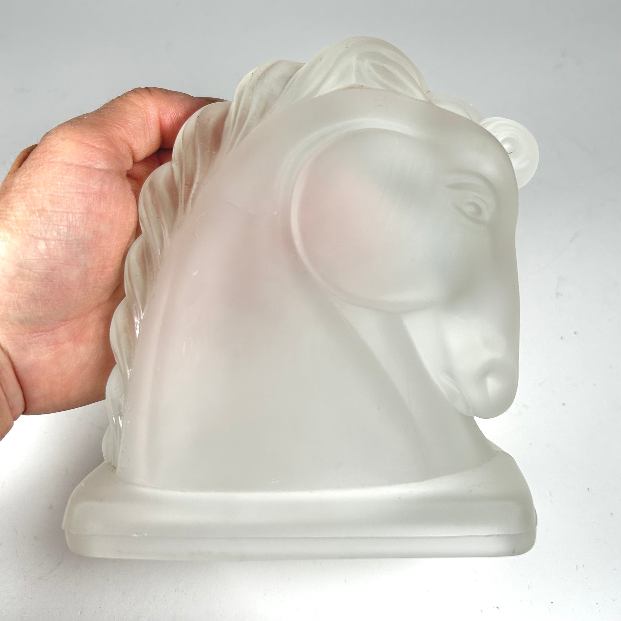 Art Deco Style Horse Head Single Bookend in Frosted Glass