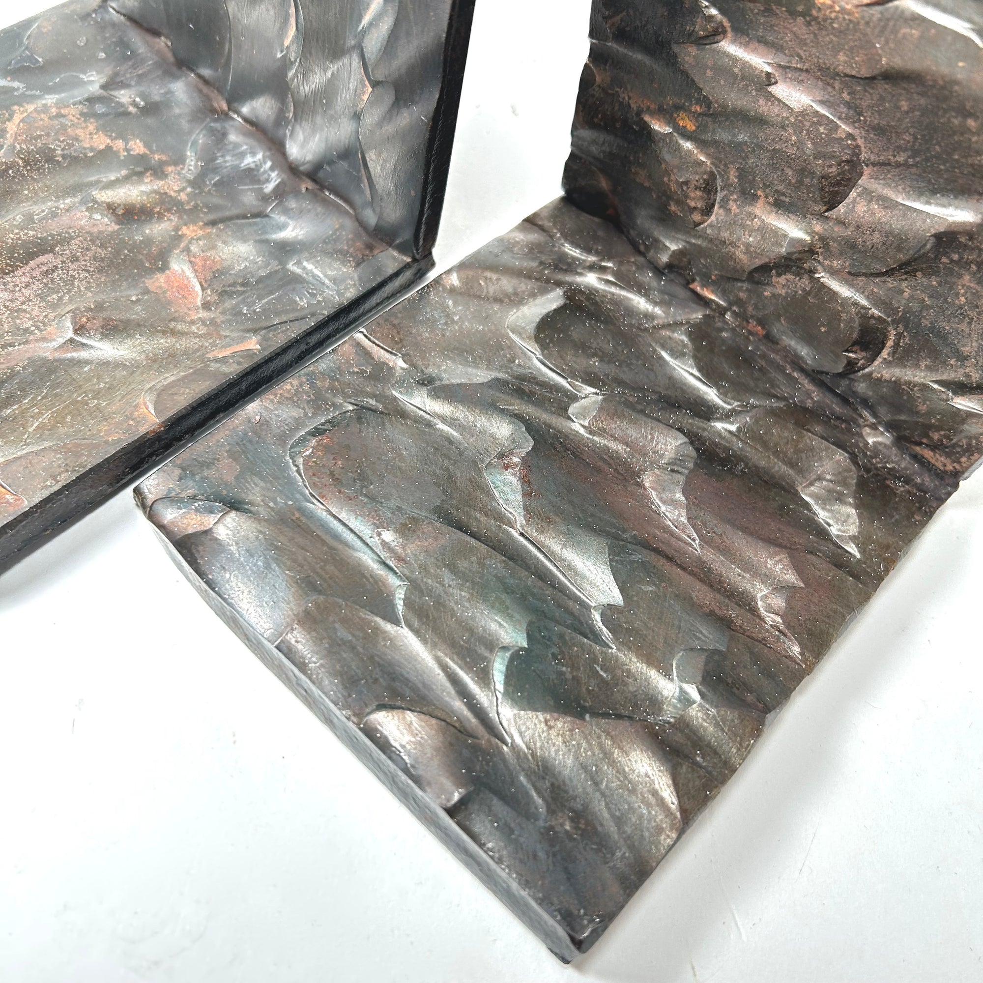 Unique Industrial Textured Heavy Metal Bookends