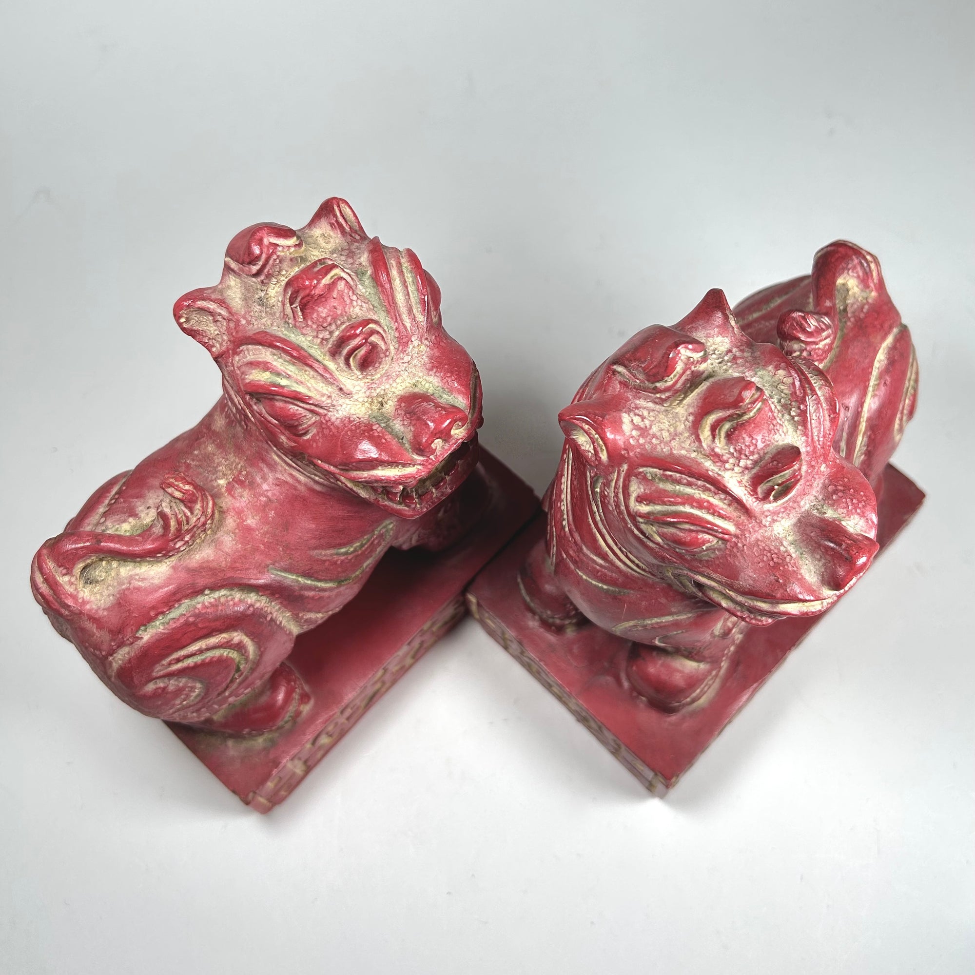 MCM Chinese Foo Dog Bookends in Red