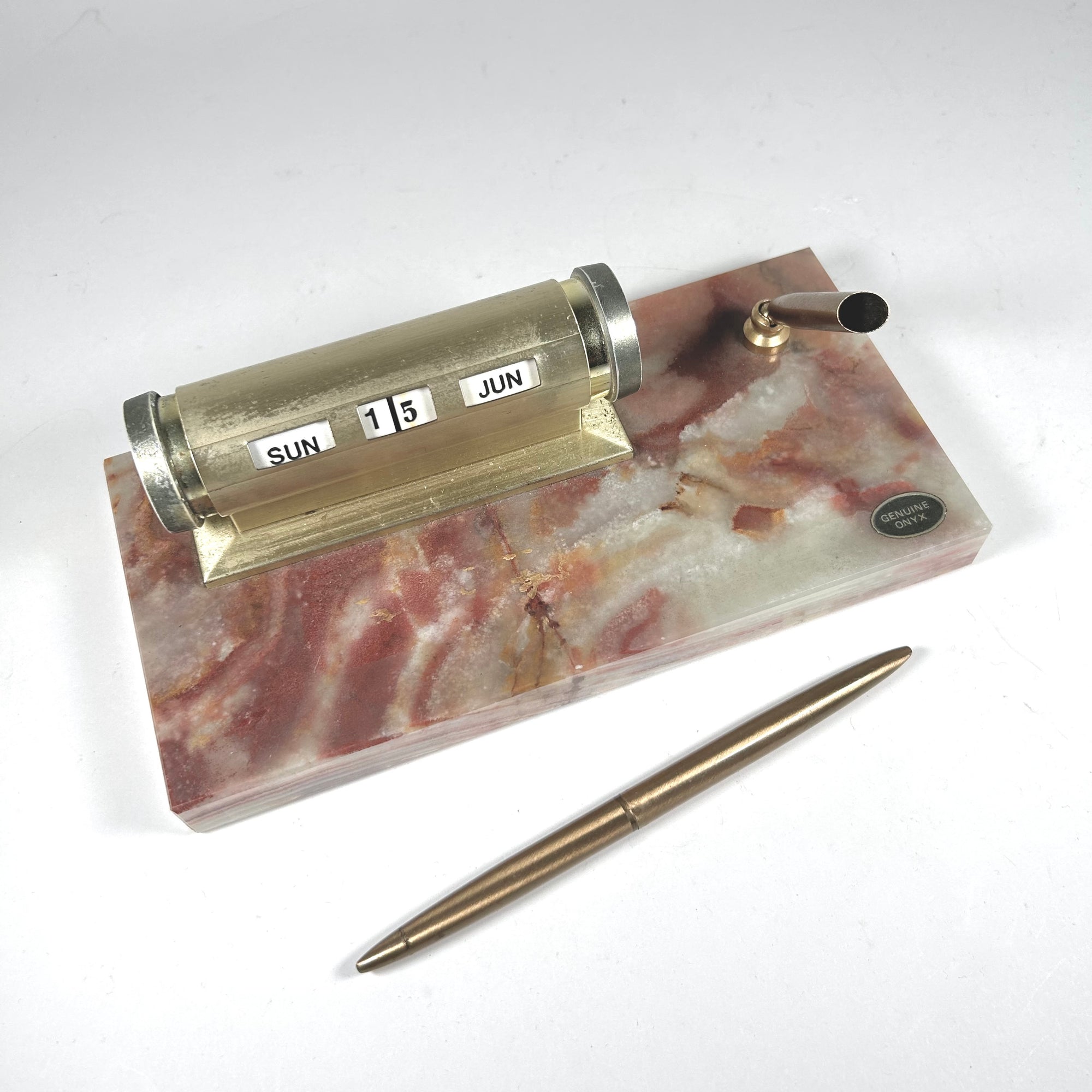 Vintage Scotto Perpetual Calendar and Pen Stand on Agate