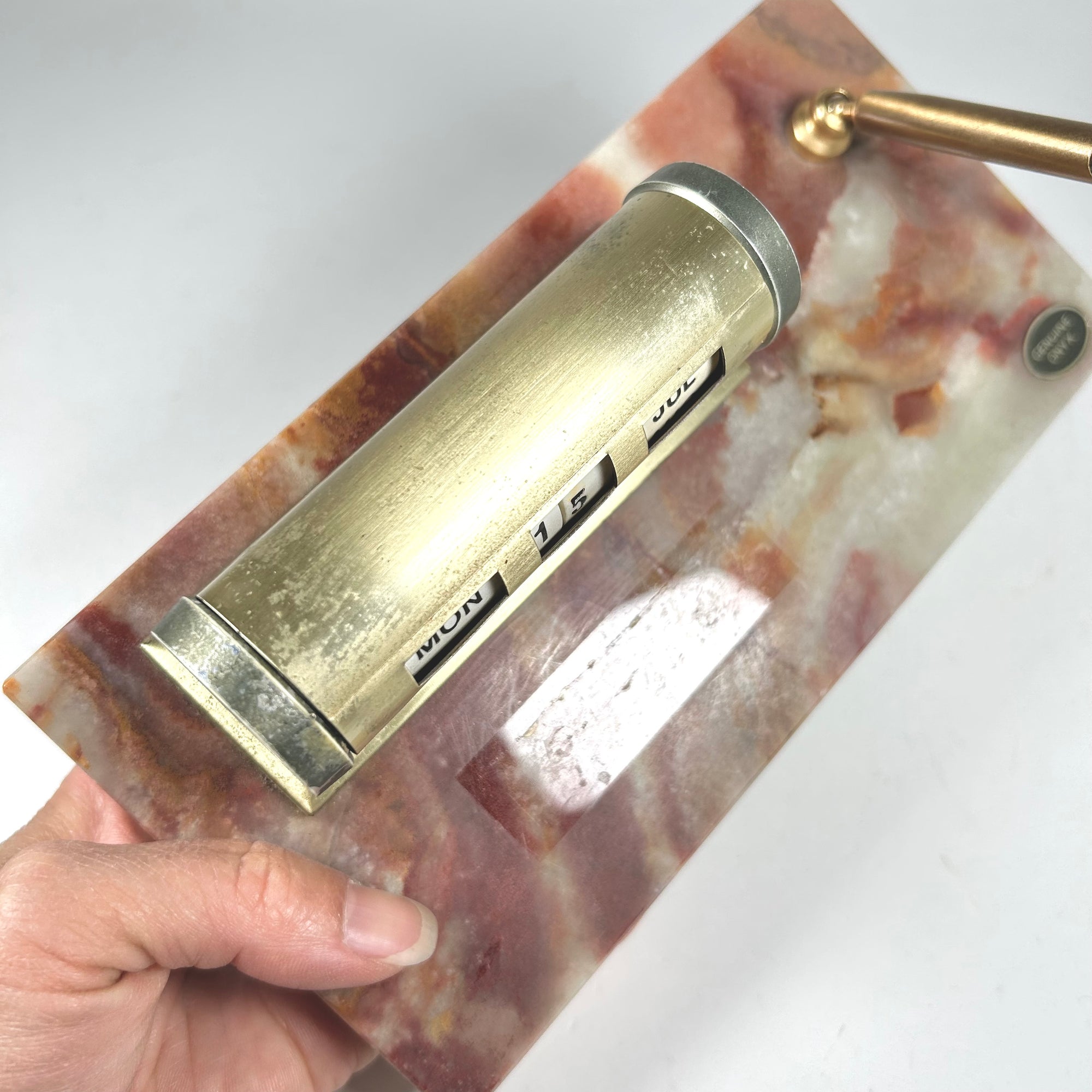 Vintage Scotto Perpetual Calendar and Pen Stand on Agate