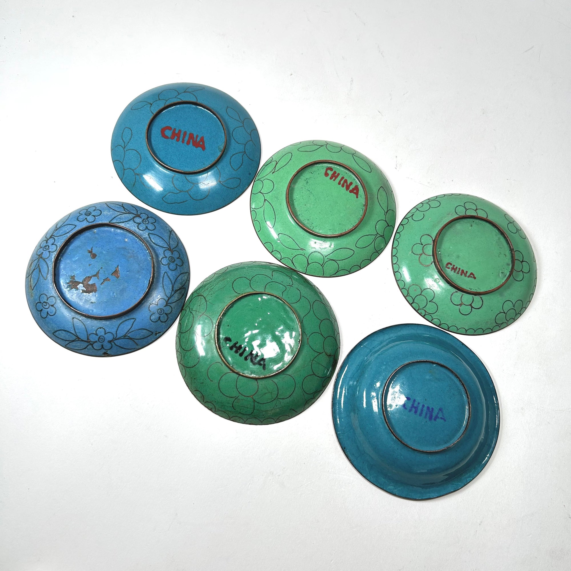 Vintage Cloisonné Trinket Dishes - Florals - Set of 6