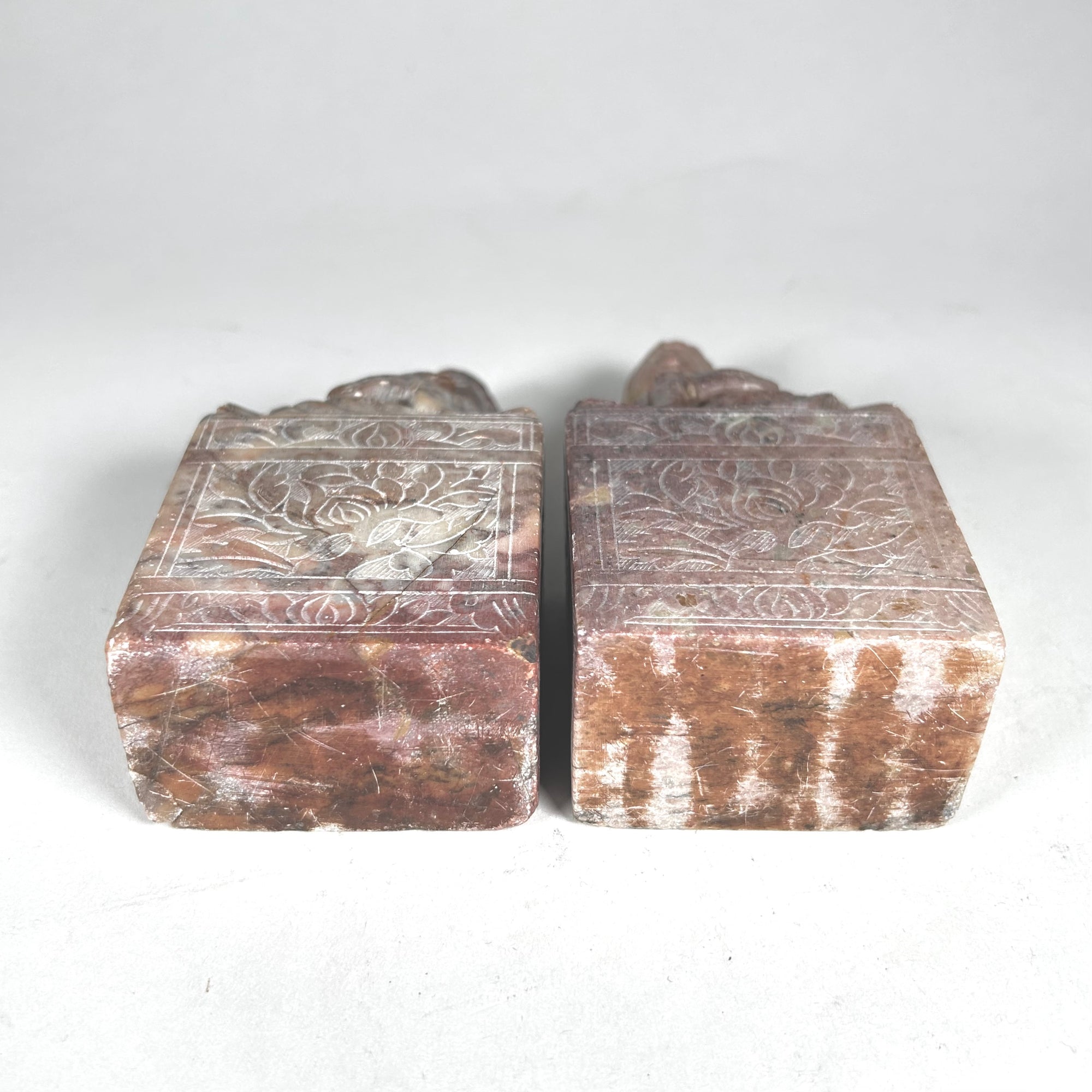 Vintage Quan Yin Carved Soapstone Seals / Bookends Pair