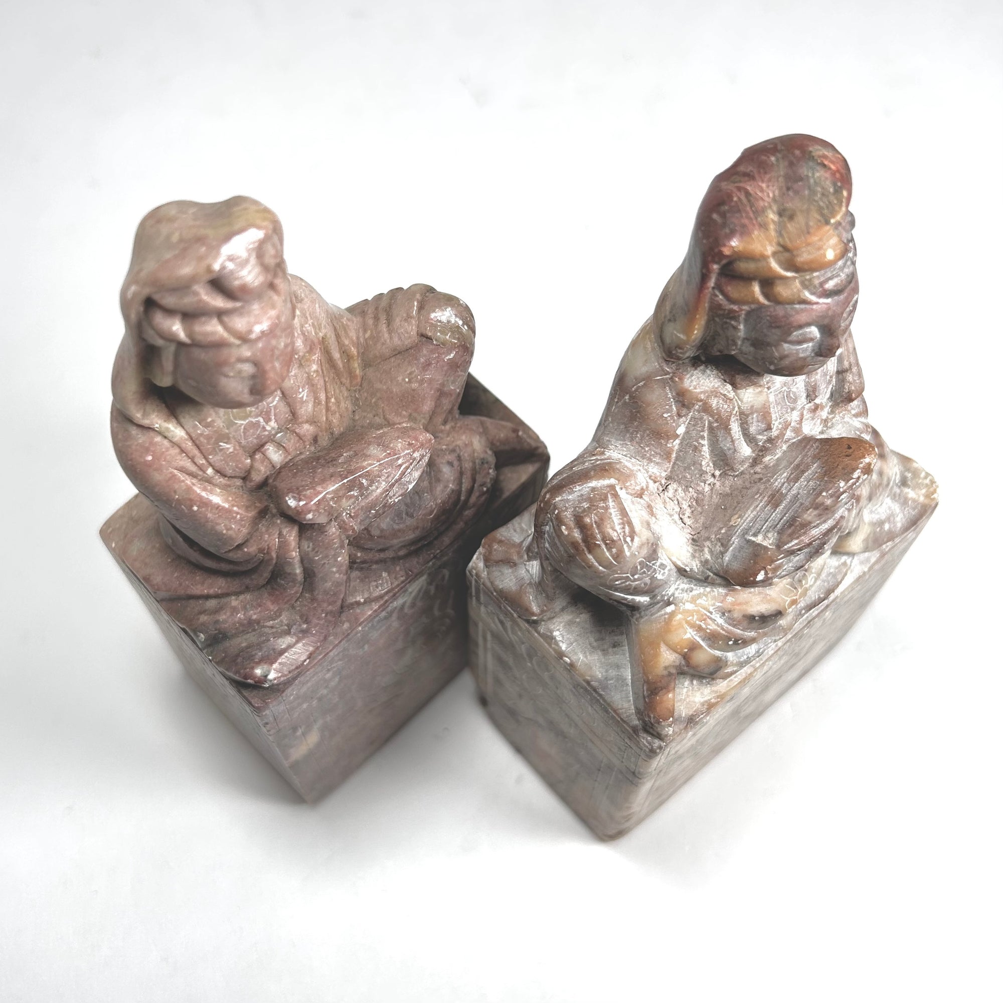 Vintage Quan Yin Carved Soapstone Seals / Bookends Pair