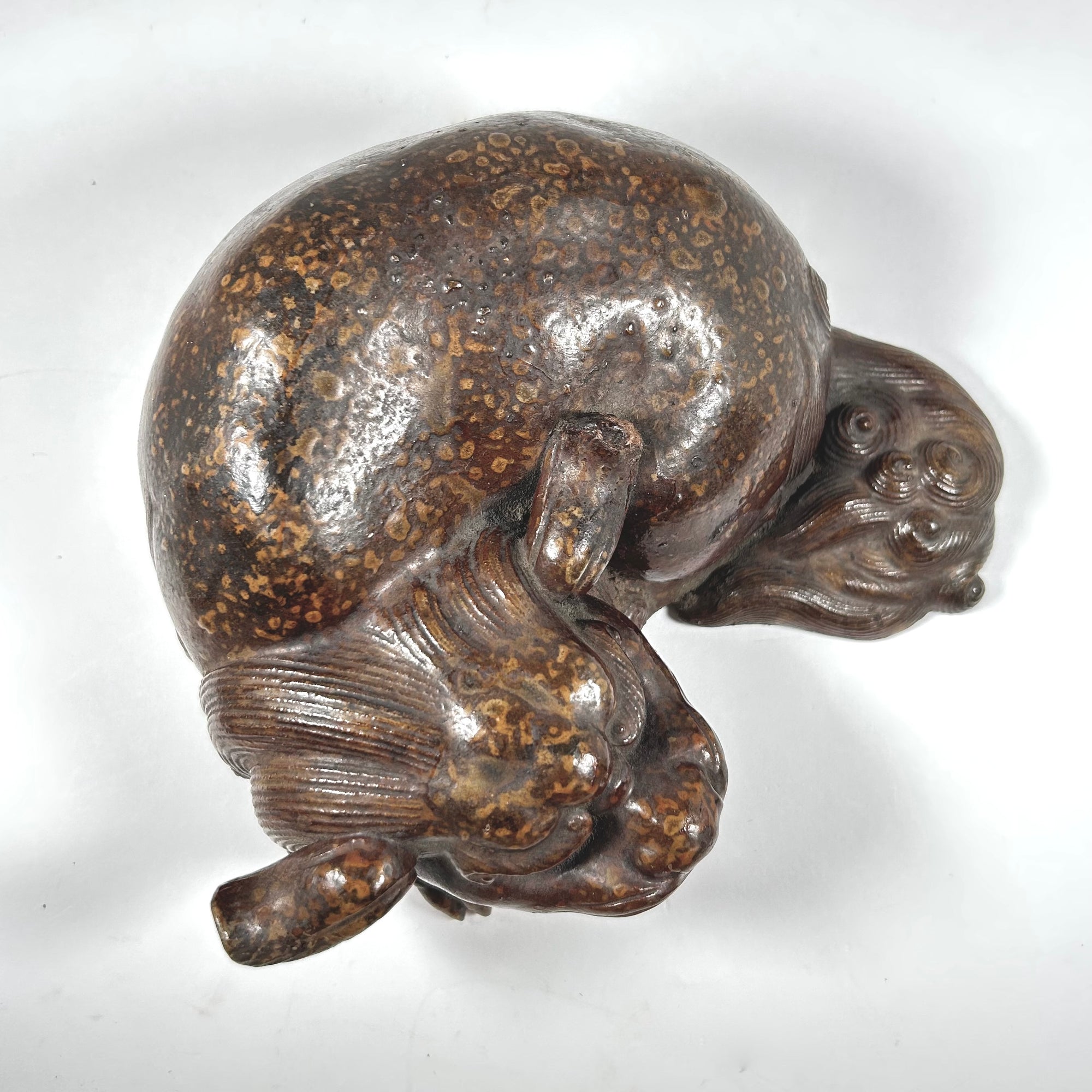 Ceramic Asian Foo Dog Figure in Brown Speckled Glaze
