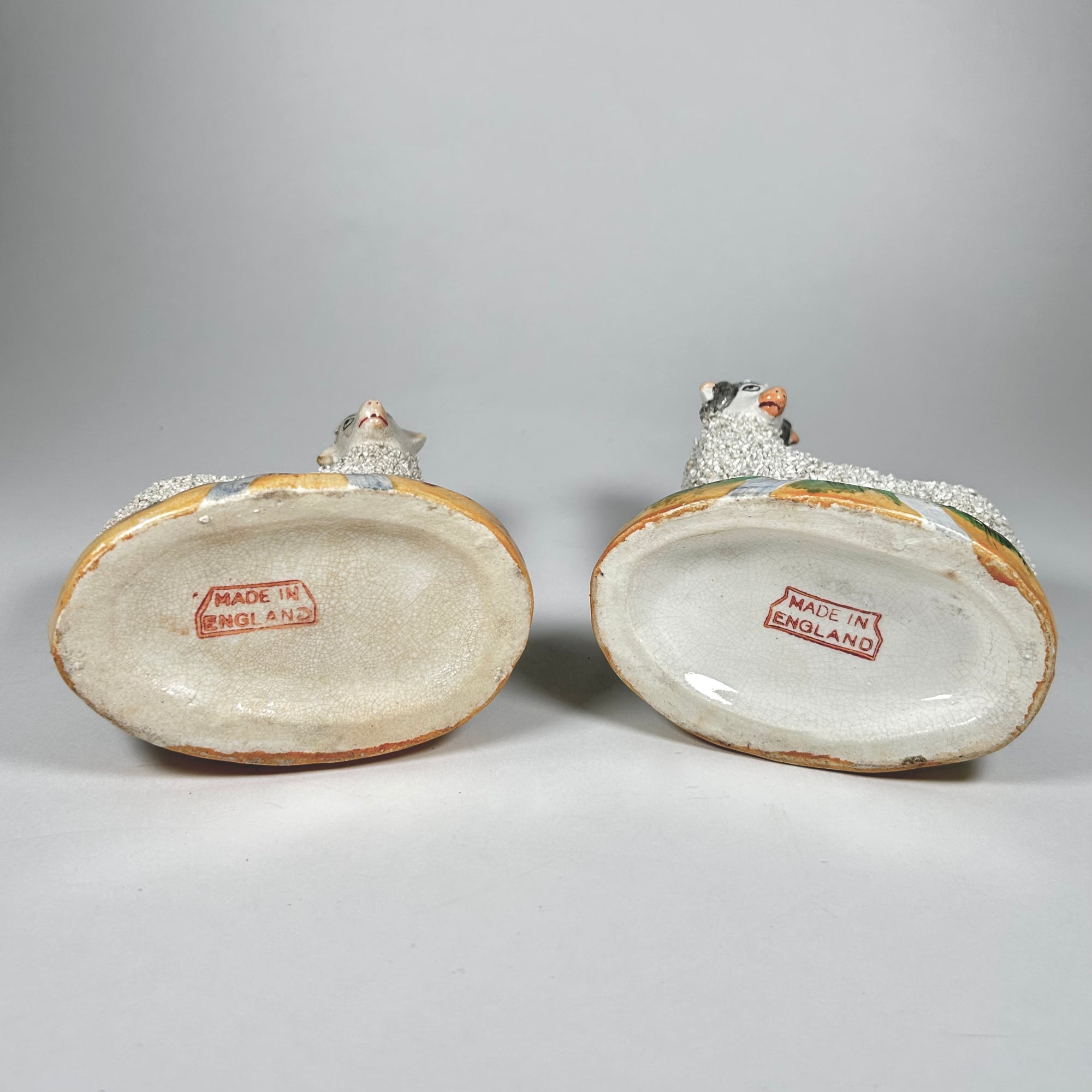 Staffordshire Pottery Sheep Ram and Ewe Spill Vase Pair